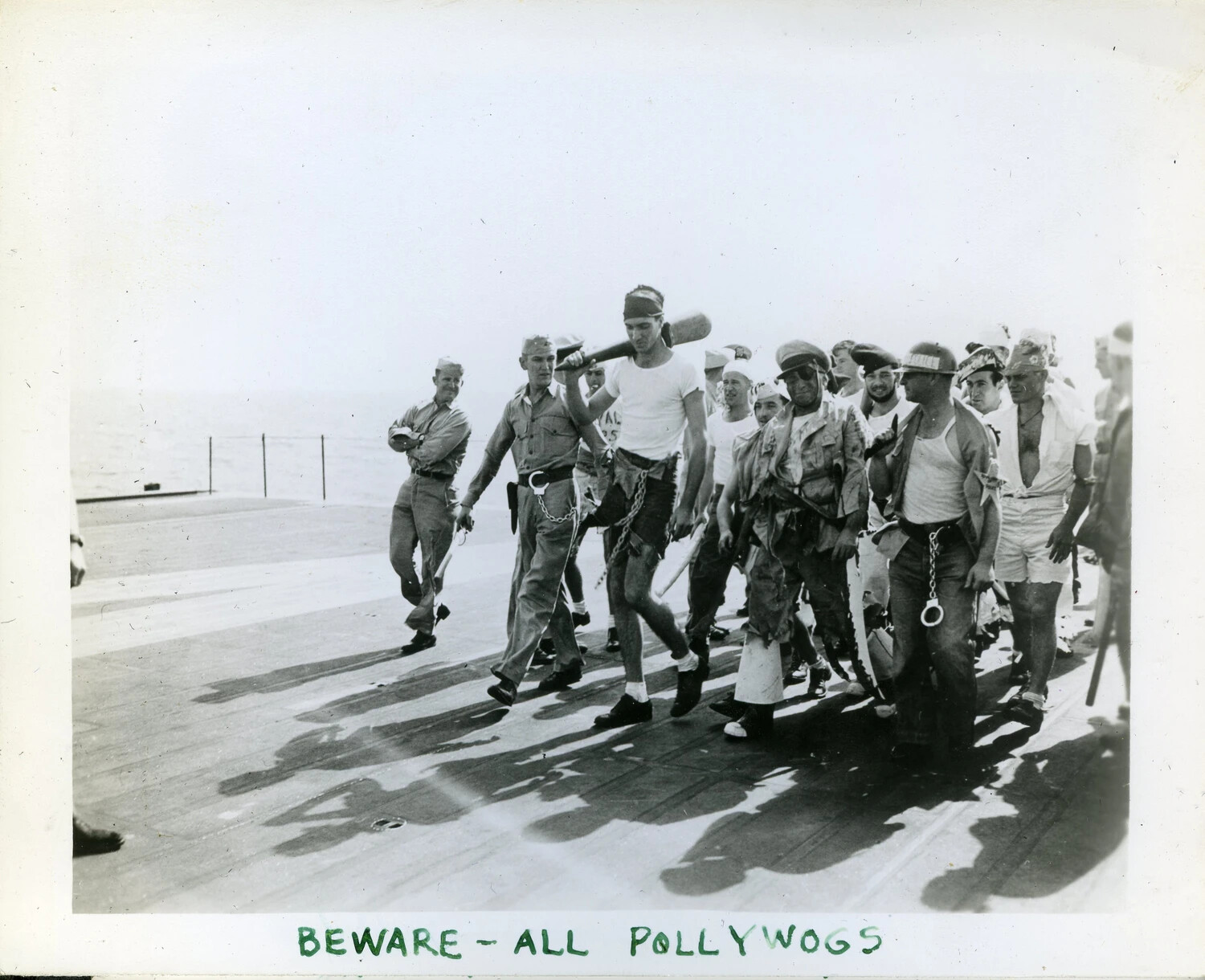 Crossing the Line Ceremony -- Pollywogs Paraded on Flight Deck, USS Franklin D. Roosevelt (CVB-42)