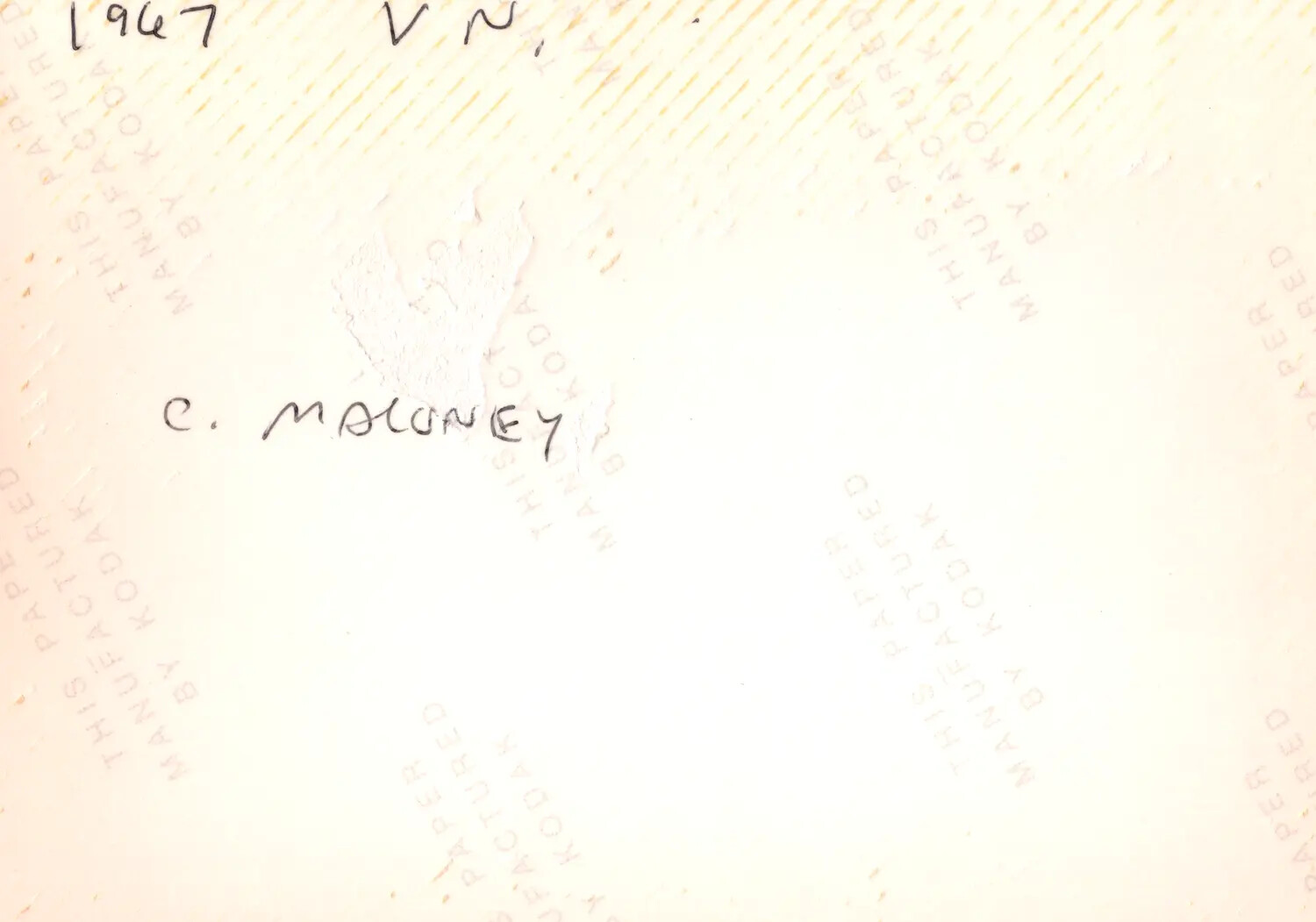 Verso of Photograph, 'C. Maloney, 1967 V.N.' - Cu Chi, Vietnam Collection