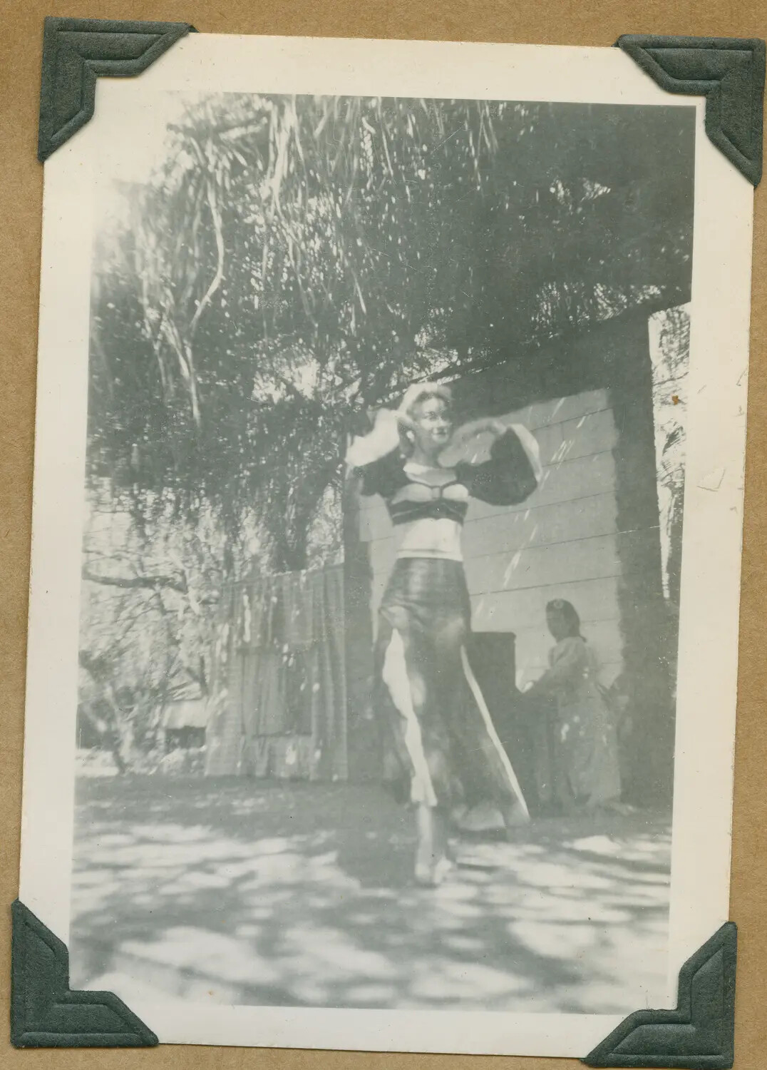 Woman in Dance Costume Performing Outdoors, Hawaii, World War II Era