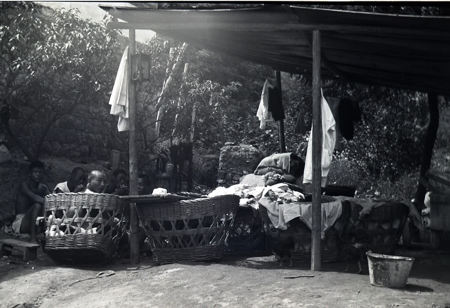 Wayside Rest Shelter with Porters and Wicker Baskets, Rural China