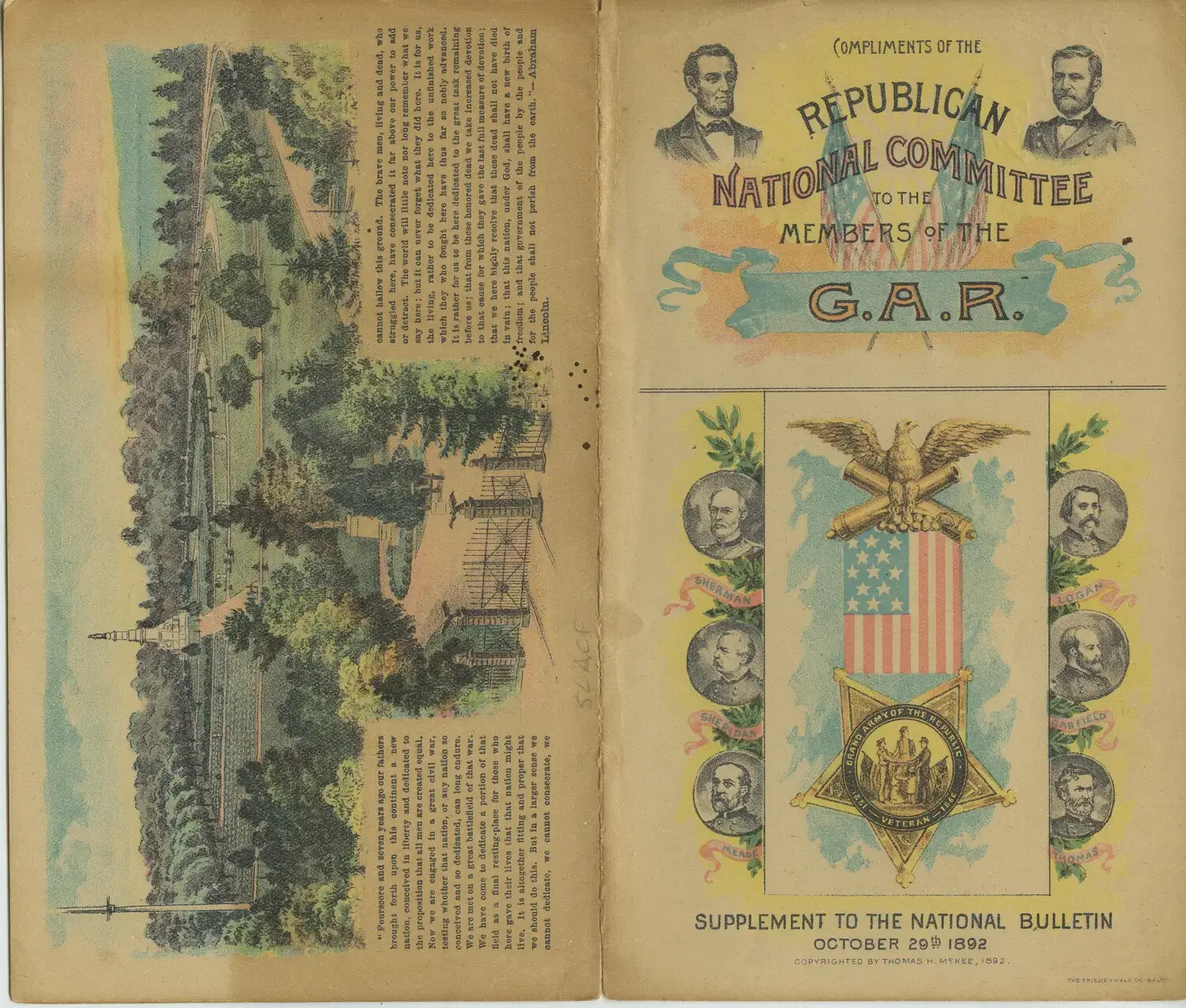 1892 Republican National Committee Souvenir Booklet Honoring G.A.R. Civil War Veterans