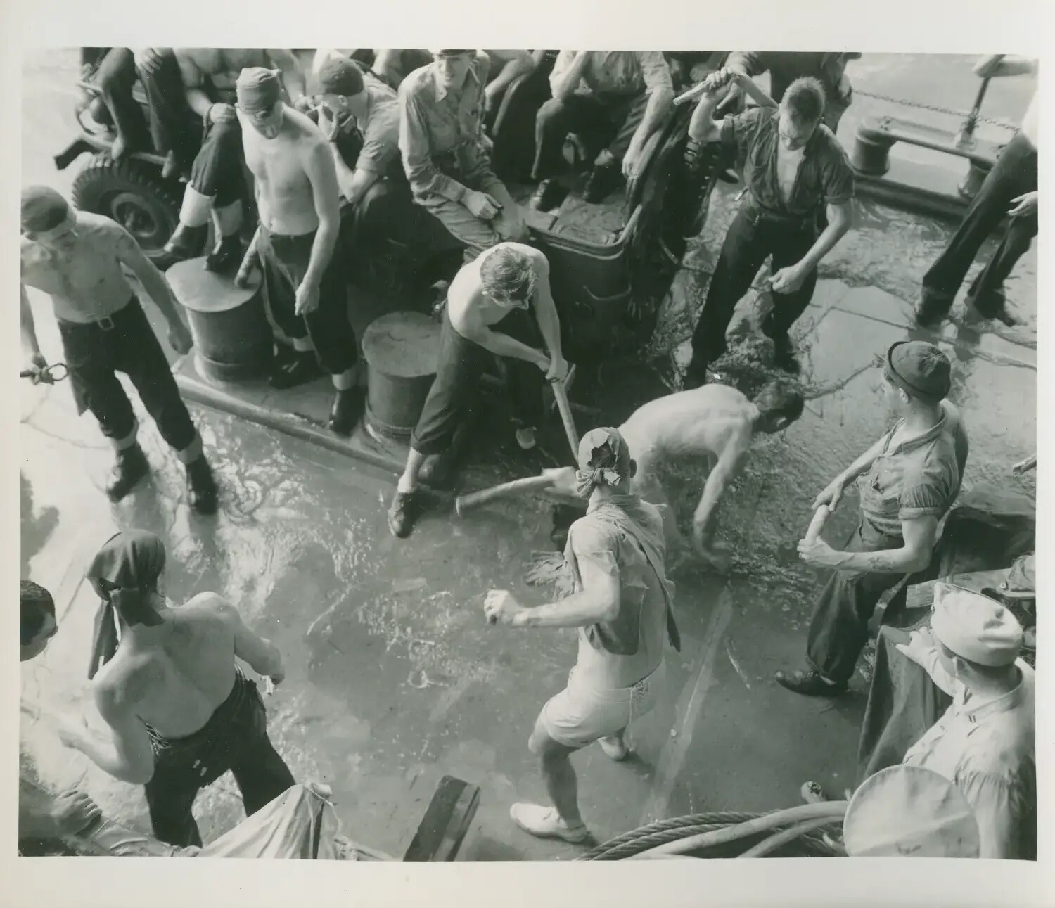 Sailors Engaged in Deck Recreation Aboard USS Petrof Bay (CVE-80), World War II
