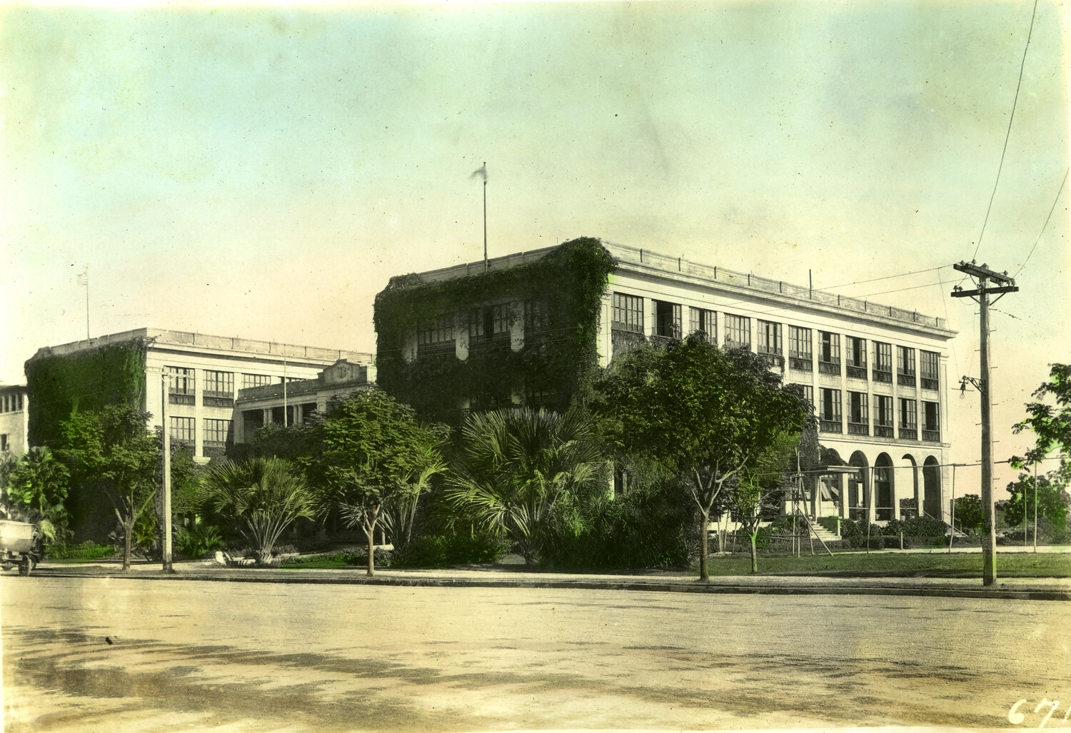 Ivy-Covered Neoclassical Institutional Building, Philippines, Hand-Tinted Photograph No. 67