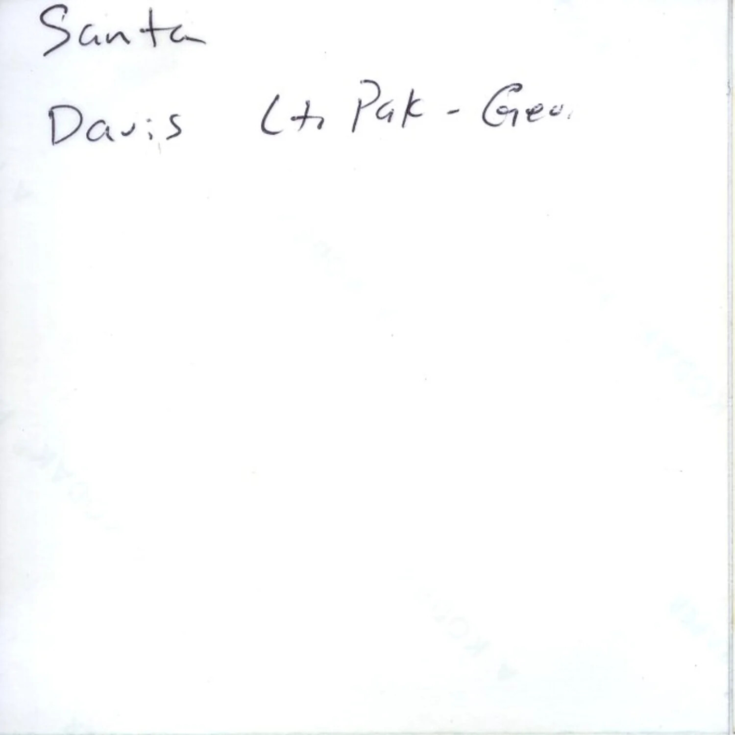 Handwritten Caption Page: 'Santa / Davis / Lt Pak - Geo.', Vietnam Photo Album, 1971