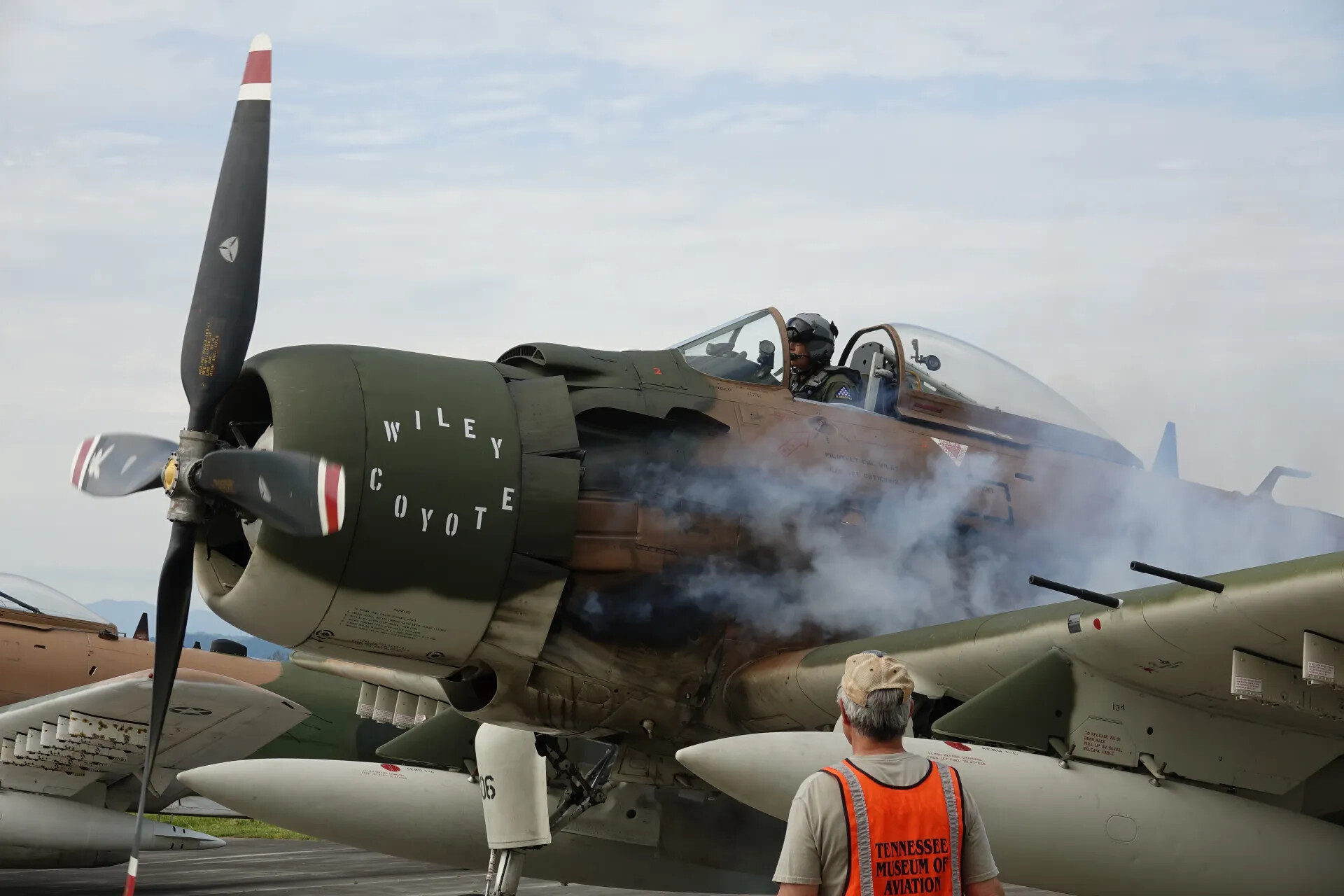 A-1 Skyraider "Wiley Coyote" Starting Engine at Tennessee Museum of Aviation Event