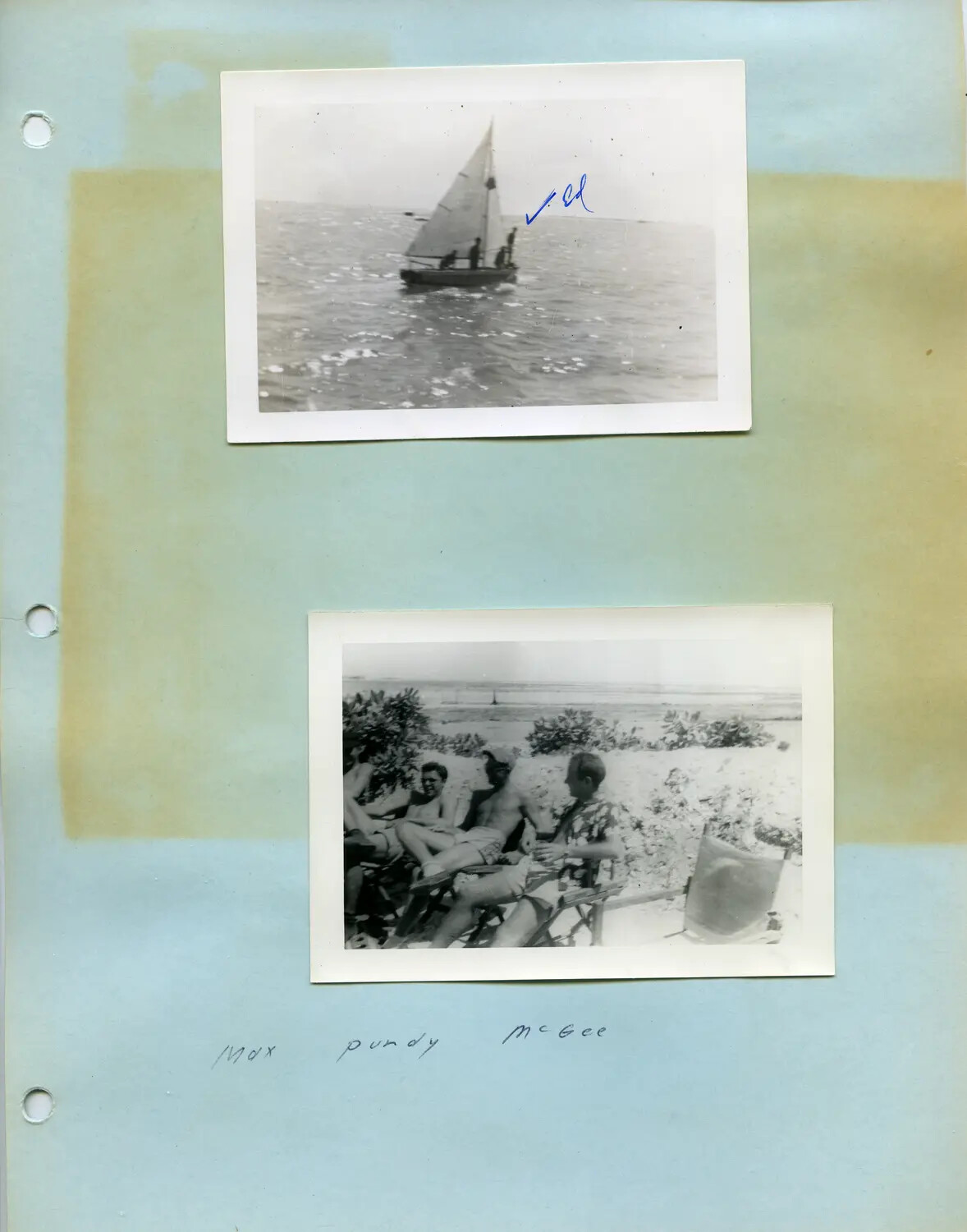 Photo Album Page: Sailboat and Beach Recreation Snapshots, McAleer Collection