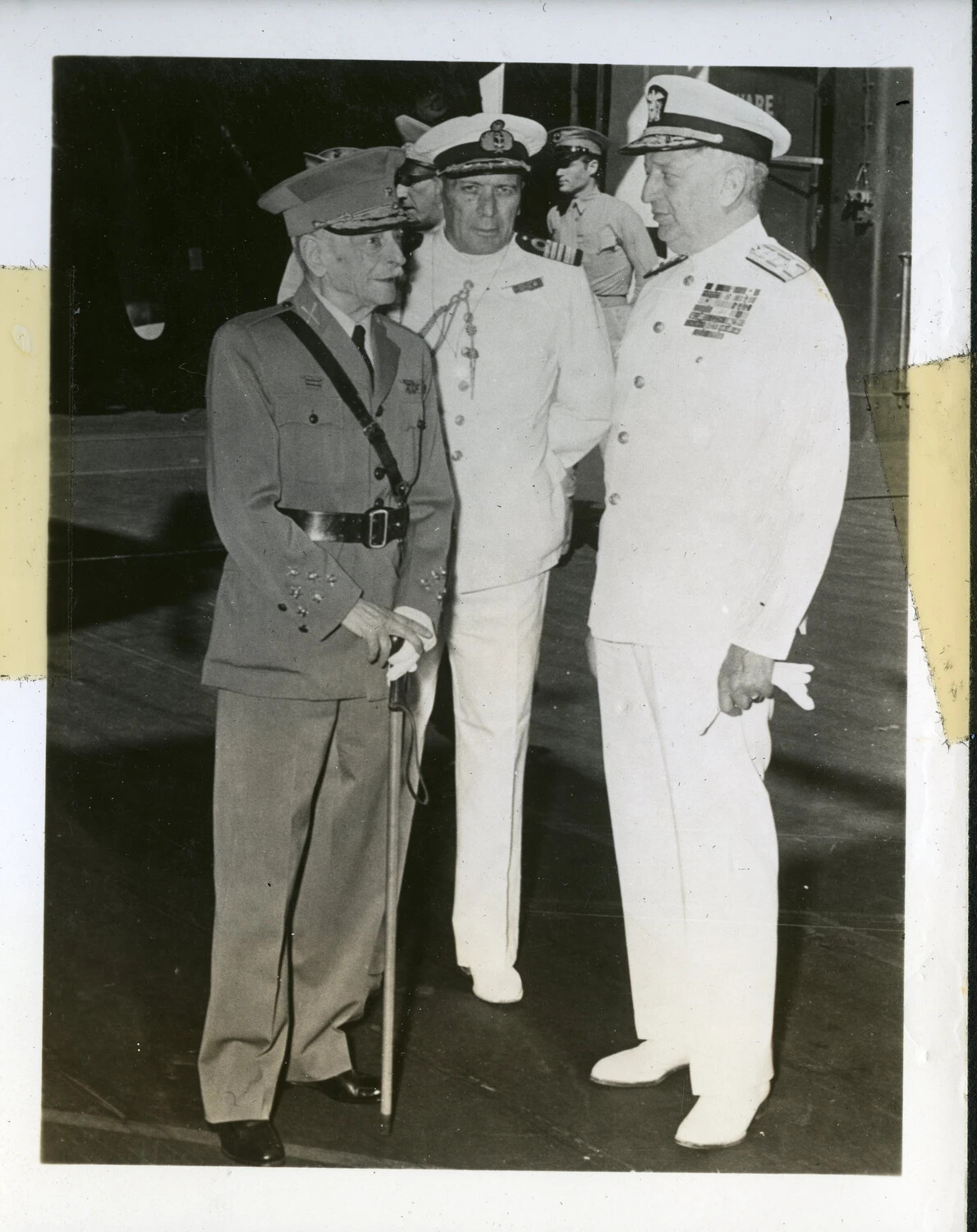 Senior Officers Confer Aboard USS Franklin D. Roosevelt (CVB-42) During Formal Visit
