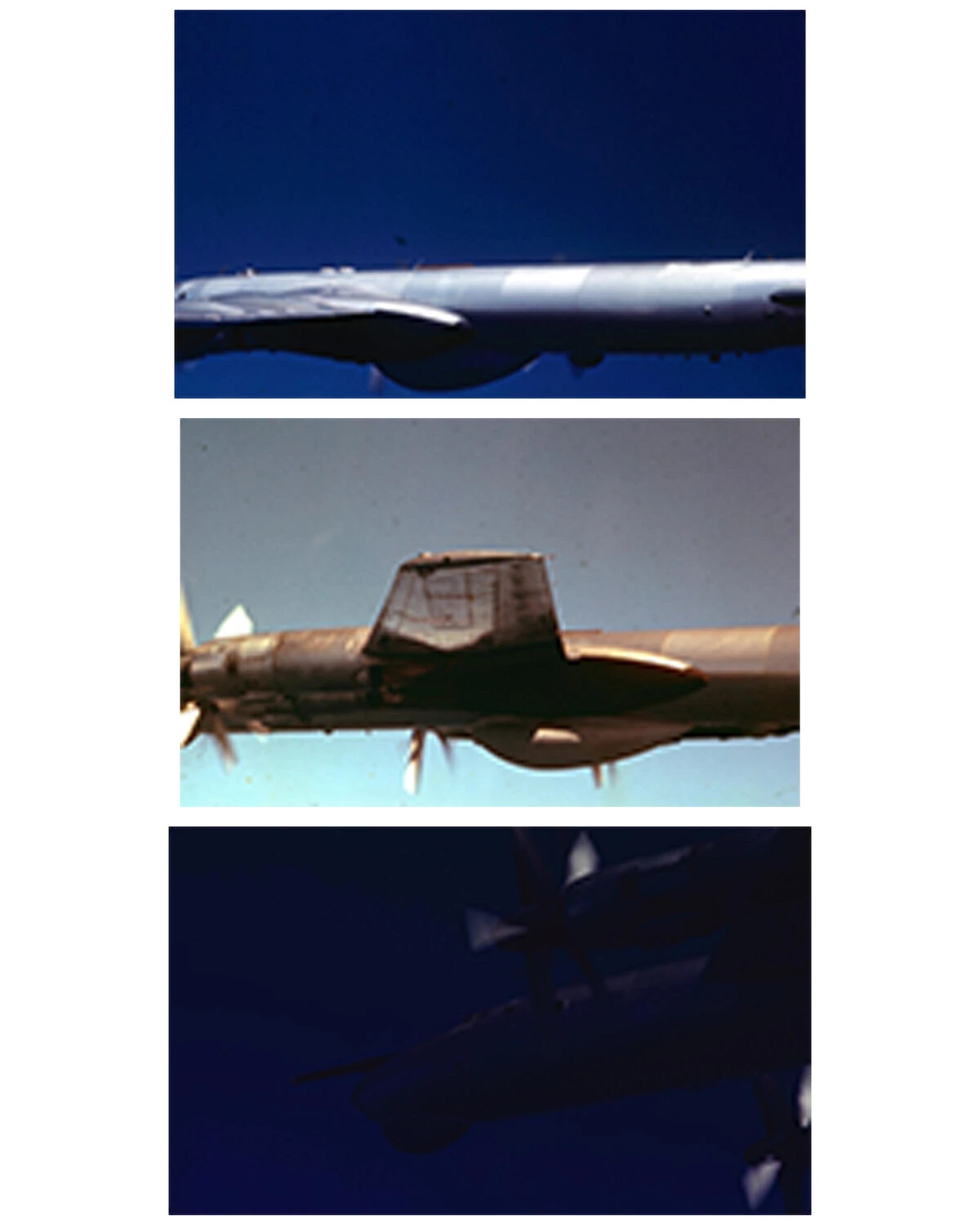 Cropped Detail Views of Soviet Tu-95 'Bear' Bomber in Flight, USS Ticonderoga Collection