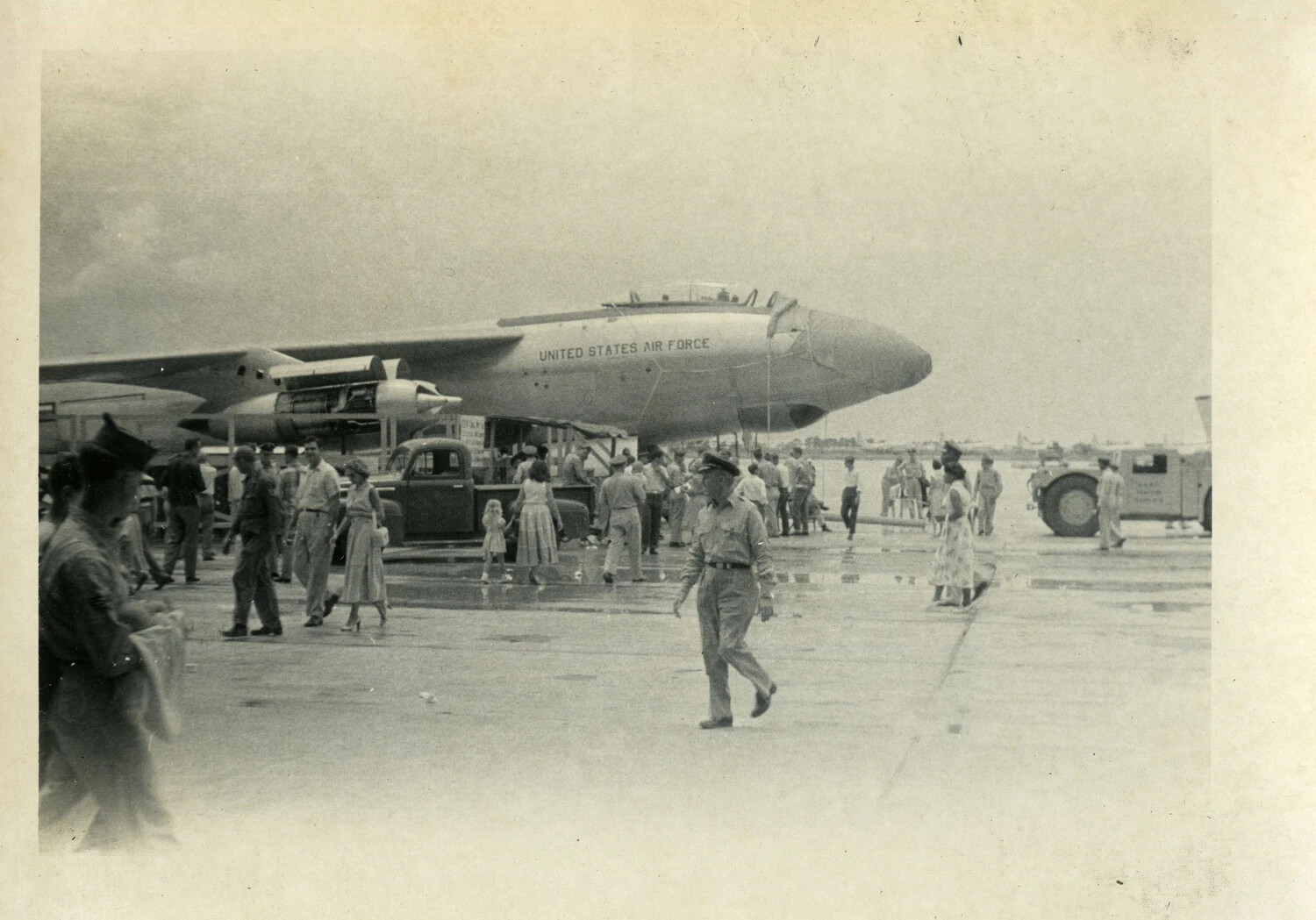 Convair B-36 Peacemaker Strategic Bomber on Display with Ground Crew and Visitors, USAF, 1950s