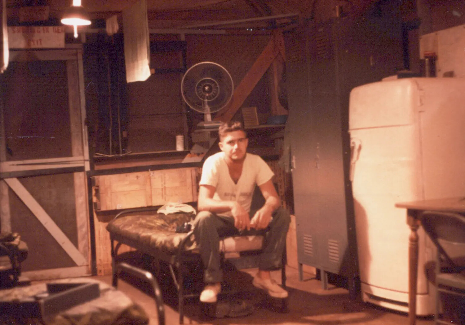 U.S. Soldier in Barracks Hooch, Cu Chi Base Camp, South Vietnam, 1967