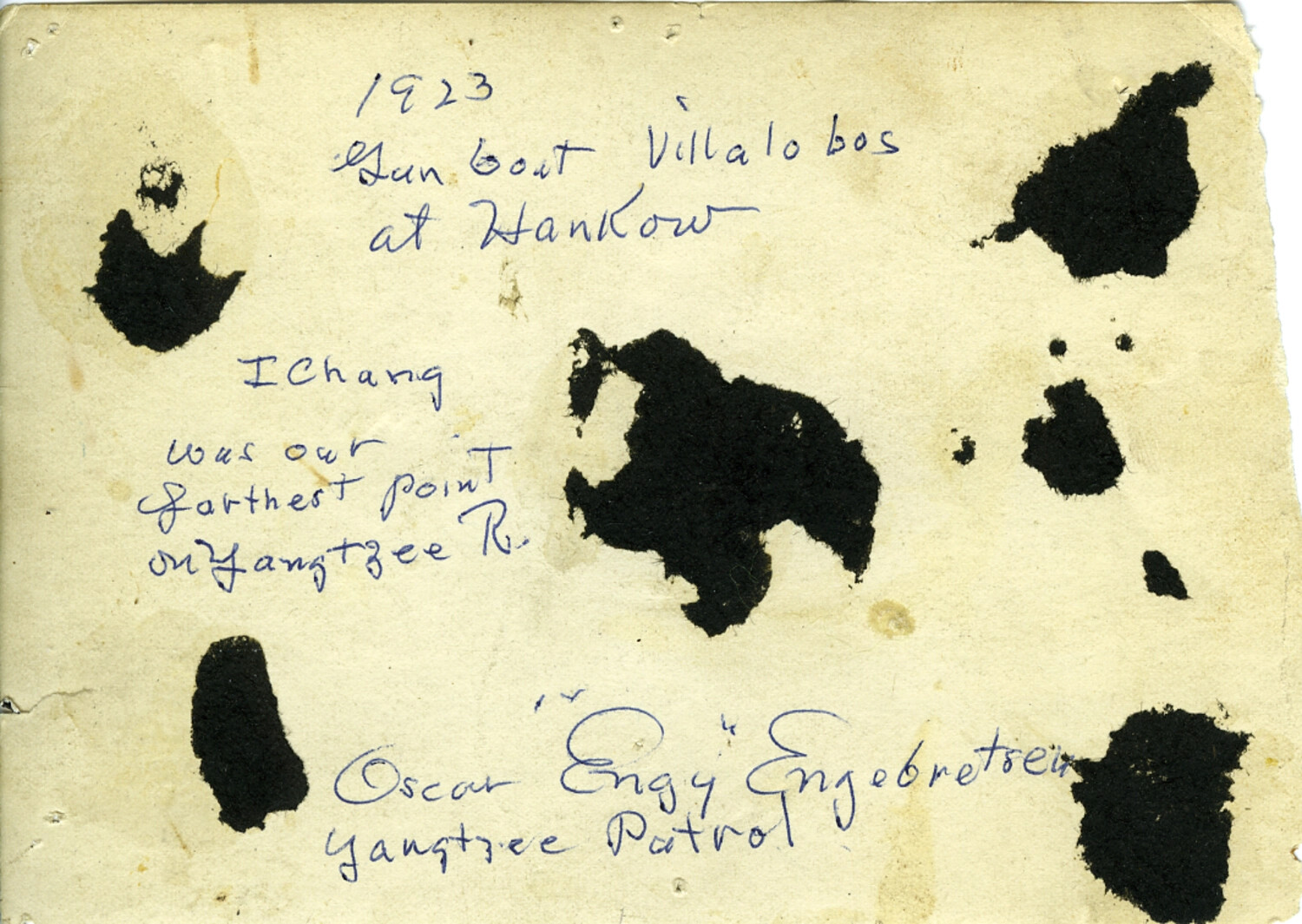 Reverse of USS Villalobos Photograph - Handwritten Annotation by Oscar 'Engy' Engebretsen