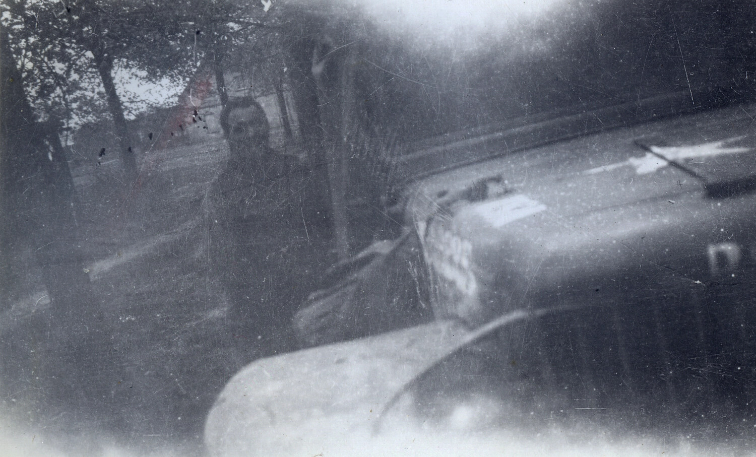 Deteriorated Photograph of Serviceman and Vehicle, Condition-Compromised Original