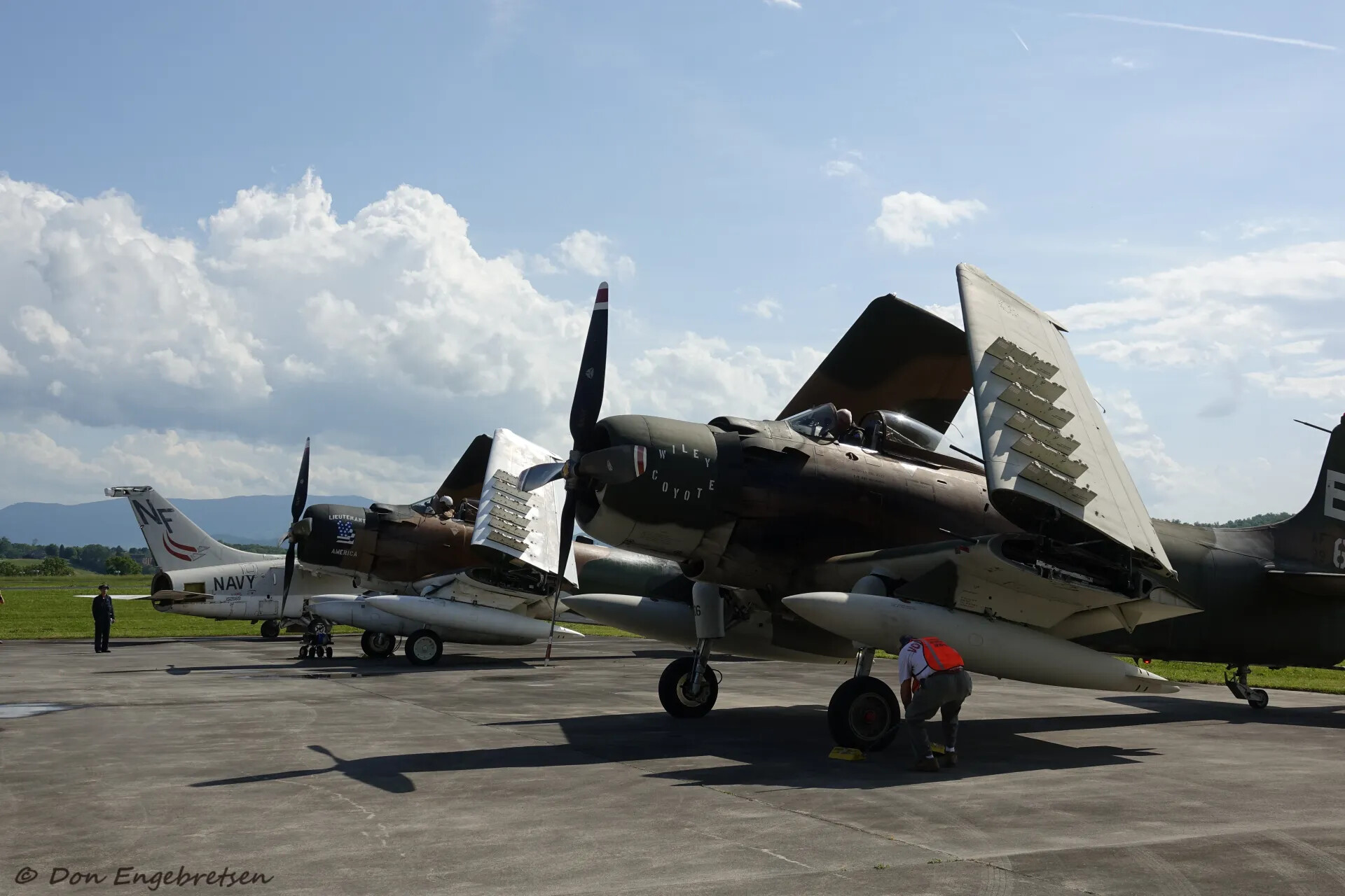 Douglas A-1 Skyraiders with Folded Wings on Display Ramp, May 2019 Warbird Event