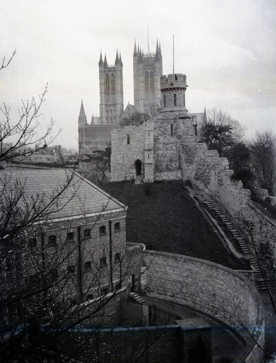 View of Lincoln Cathedral and Lincoln Castle, England, WWI Era