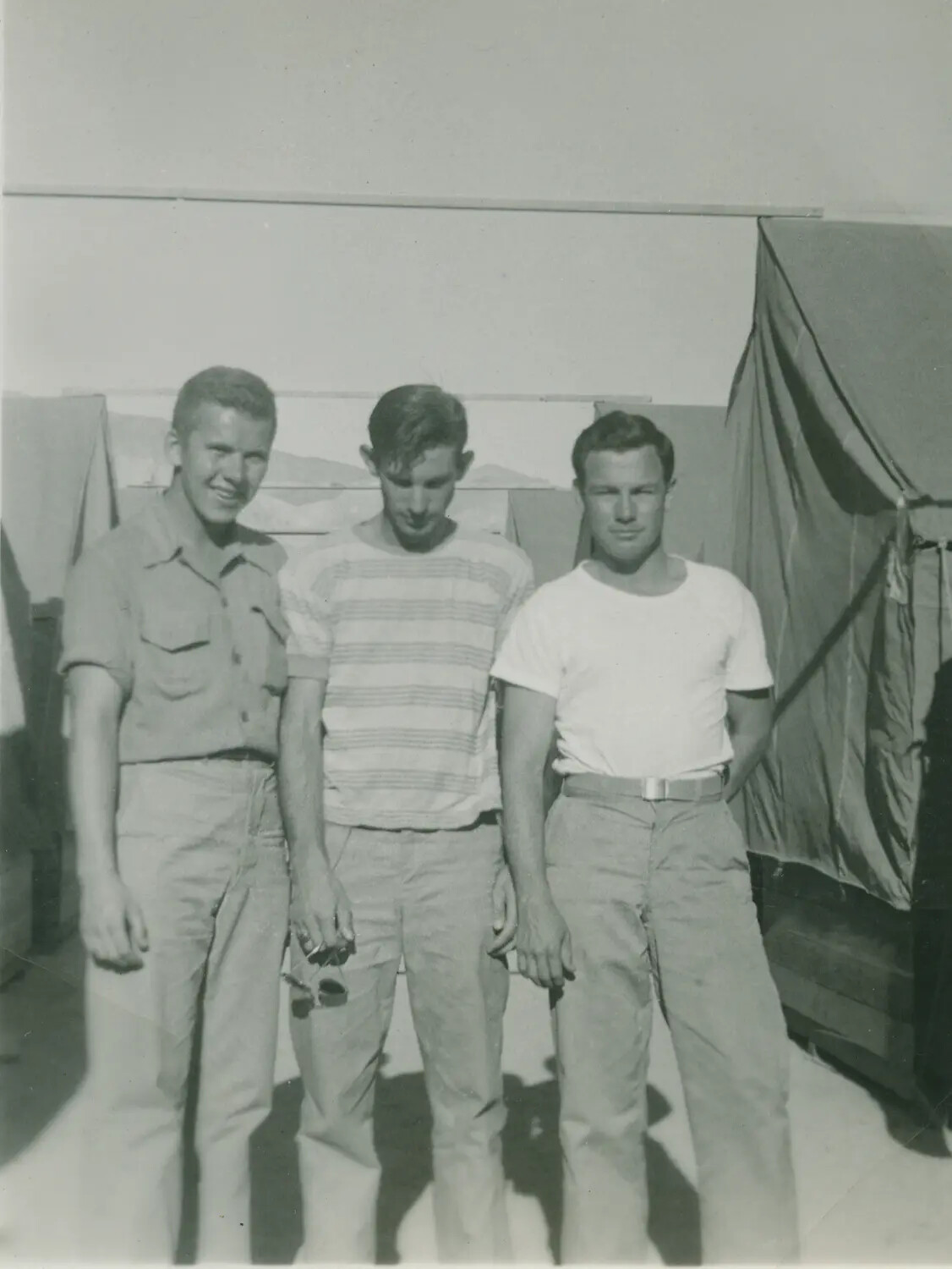 Three Servicemen Posing at Tent Encampment, McAleer Collection