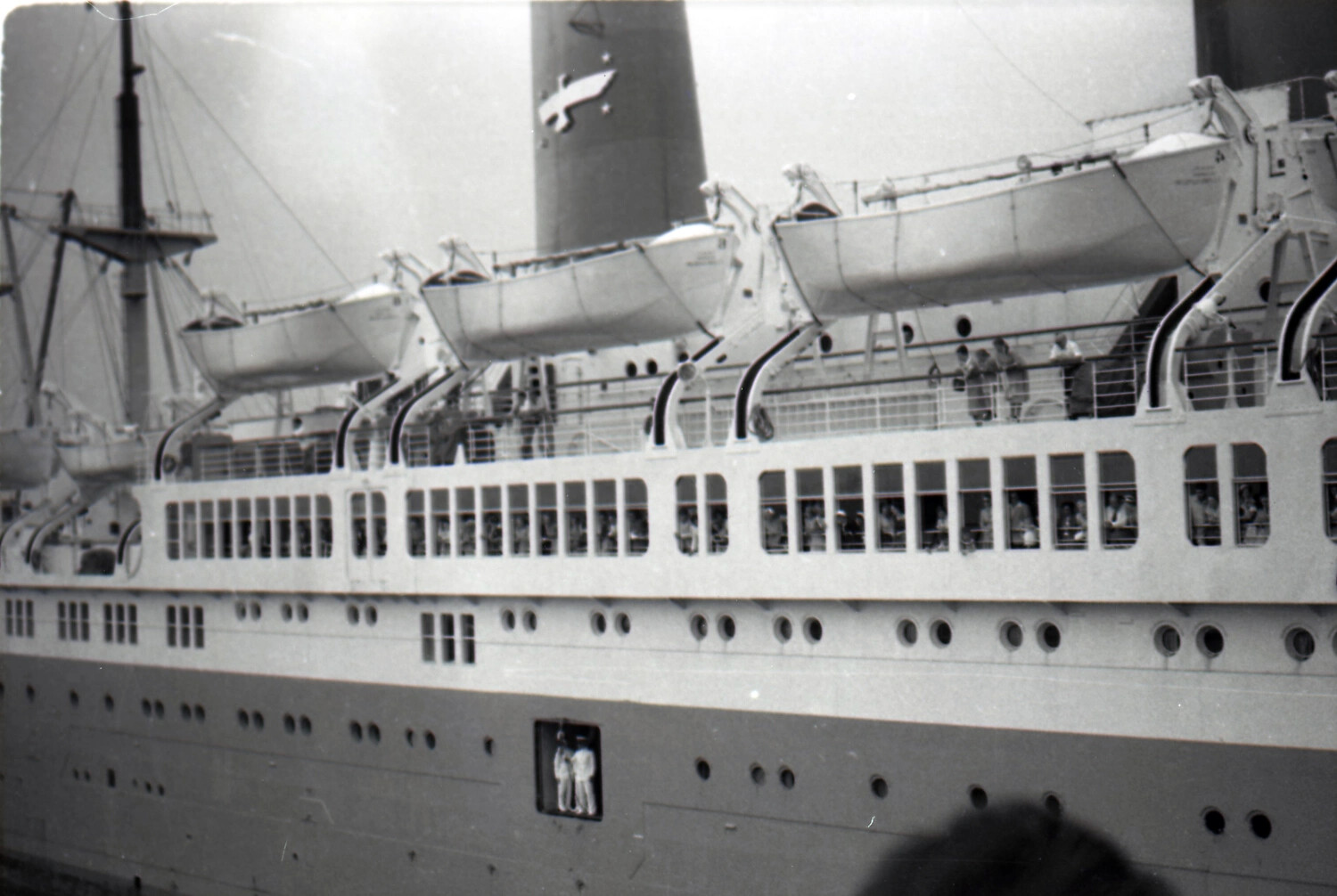 Lifeboats and Funnel Detail, American President Lines Ocean Liner at Yokohama, 1953