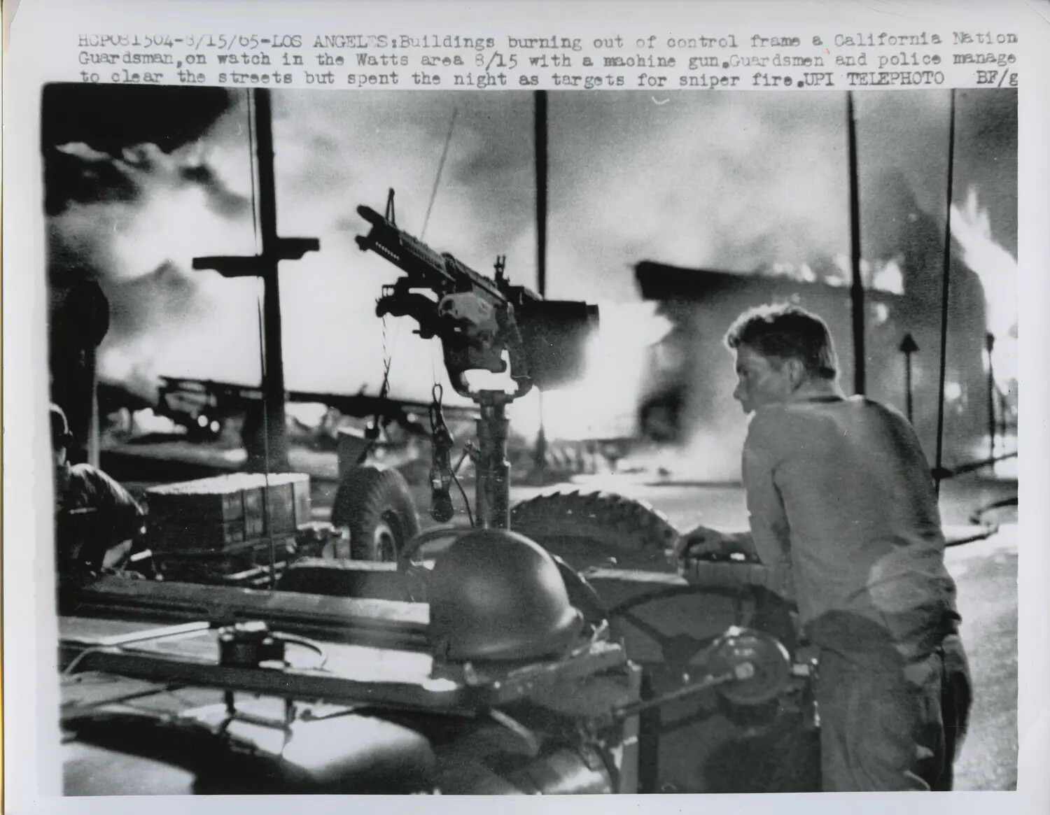 California National Guardsman on Watch Beside Machine Gun Jeep, Watts Riots, Los Angeles, August 1965