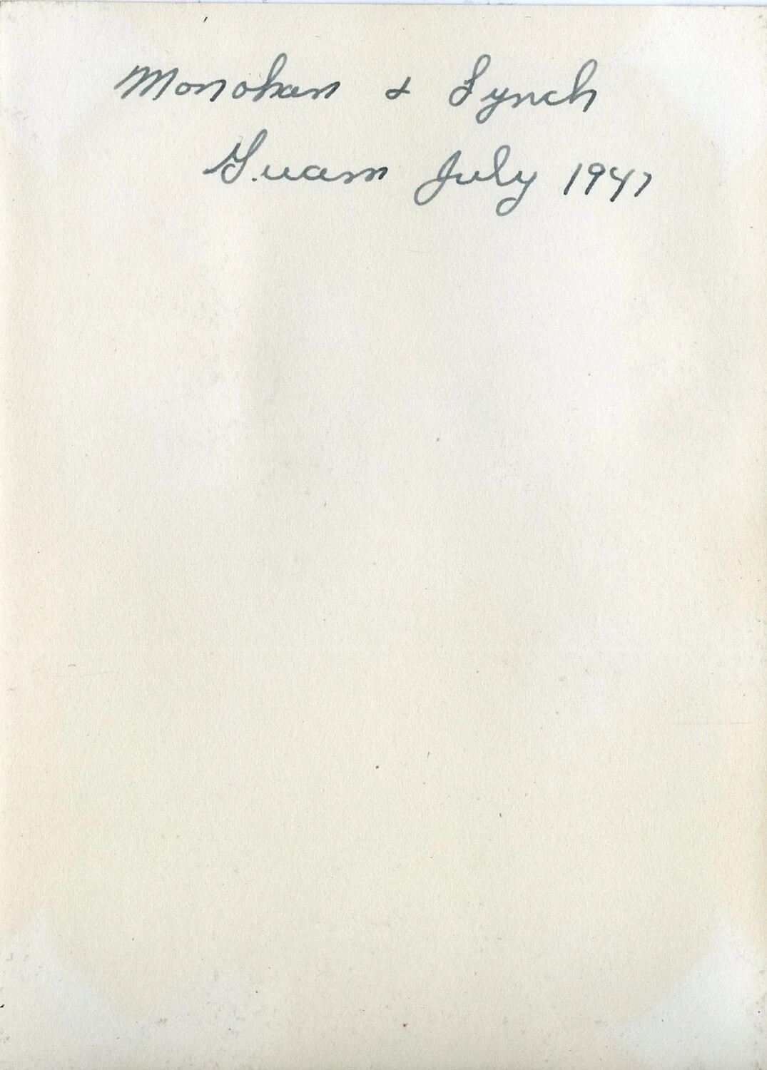 Album Caption Page: 'Monohan & Lynch, Guam July 1947' - VR-6 Naval Air Transport Squadron Album