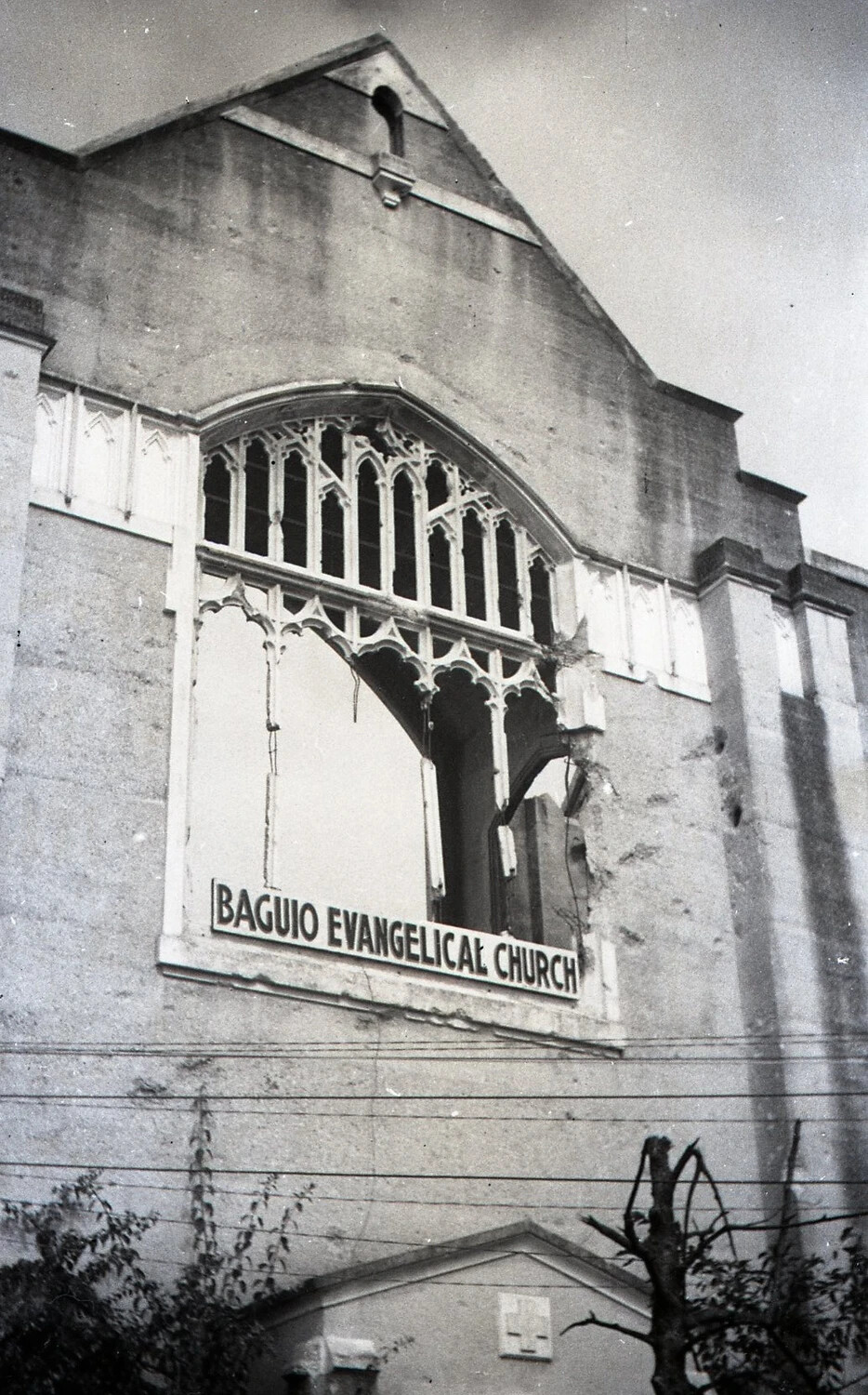 Damaged Facade of Baguio Evangelical Church, Luzon, Philippines, 1945