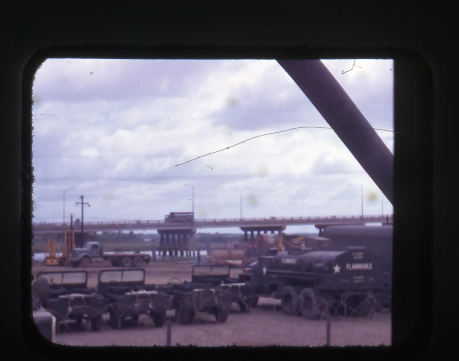 U.S. Army Motor Pool with Jeeps and Fuel Tanker, Cam Ranh Bay, Vietnam War