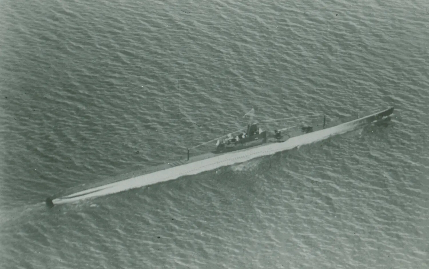 Aerial View of Surfaced Submarine Underway, WWII-Era 35mm Negative