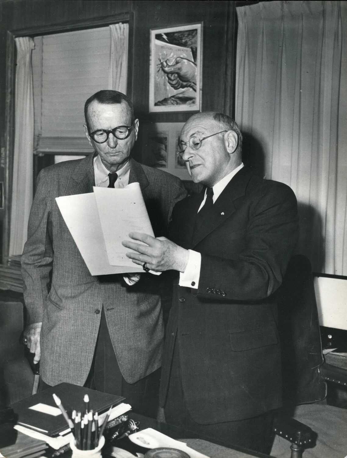 General Jonathan Wainwright Reviewing Documents in an Office Setting, 1949