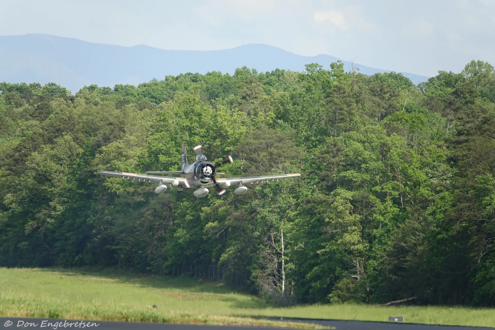 A-1 Skyraider Climbing After Takeoff, Smoky Mountains Backdrop, May 2019 Airshow