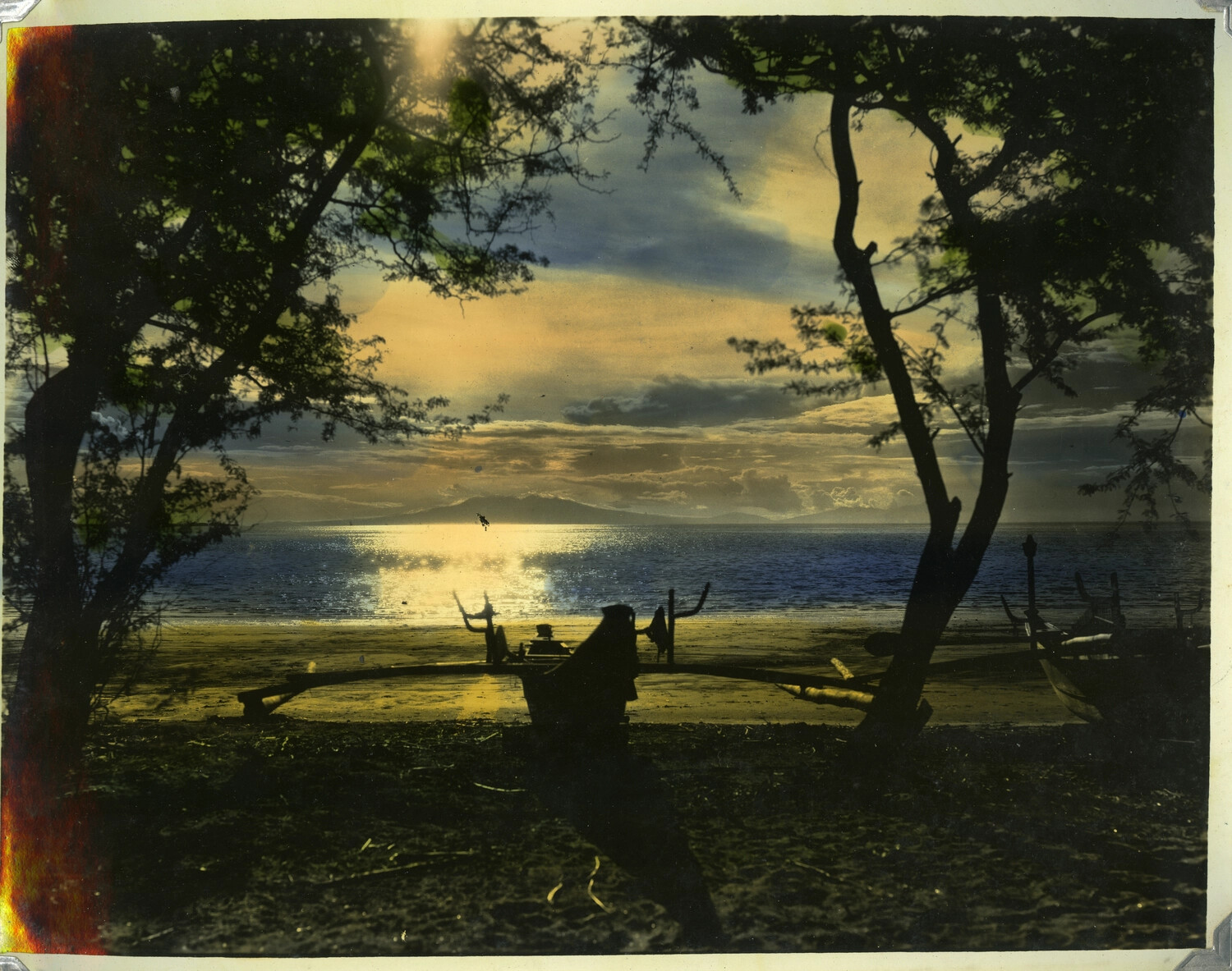 Sunset Over the Bay with Outrigger Canoe (Banca), Philippines, Early-to-Mid 20th Century