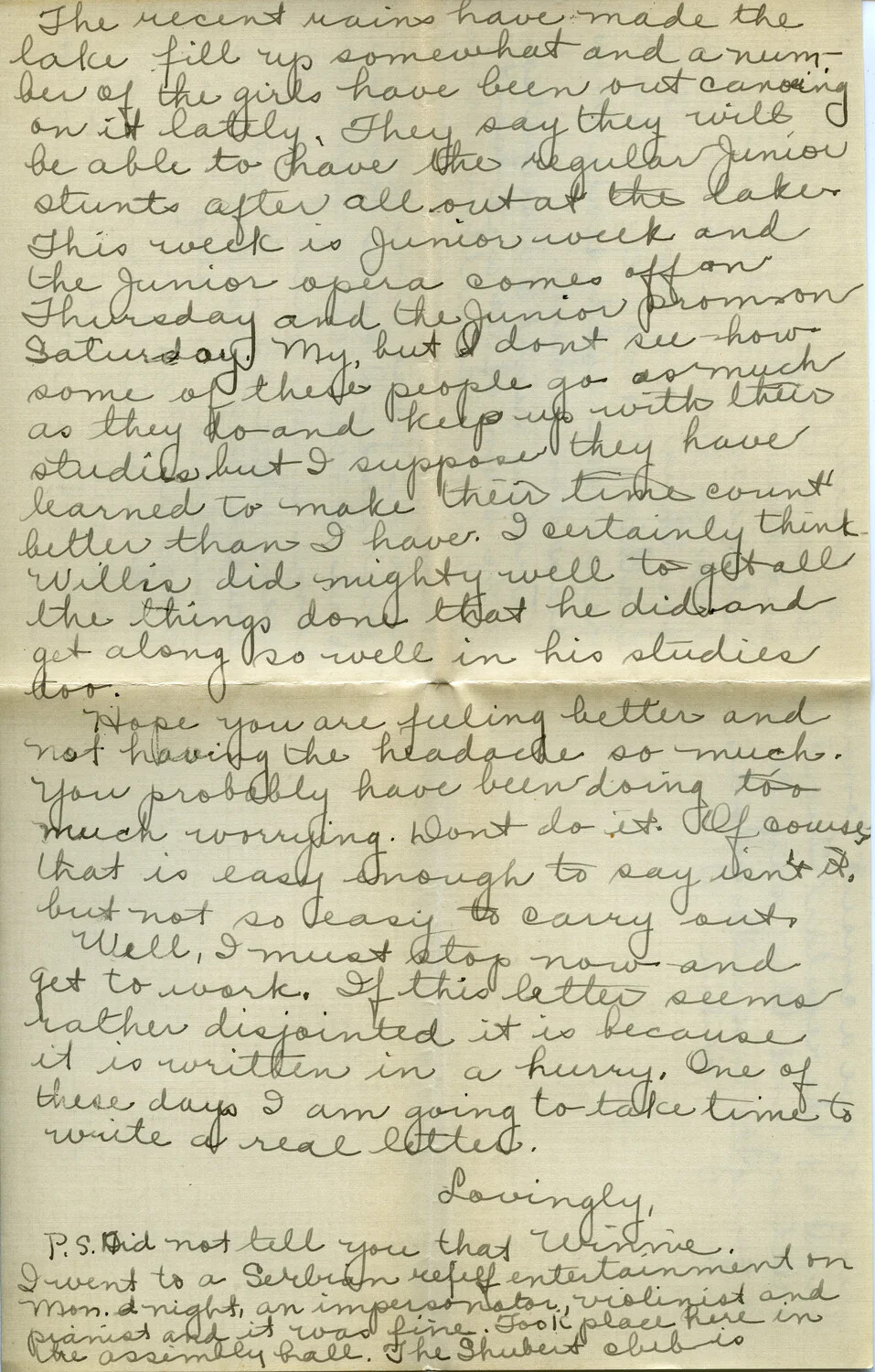 Handwritten Letter from Winnie Wagener to Family, Page F, March 4, 1918