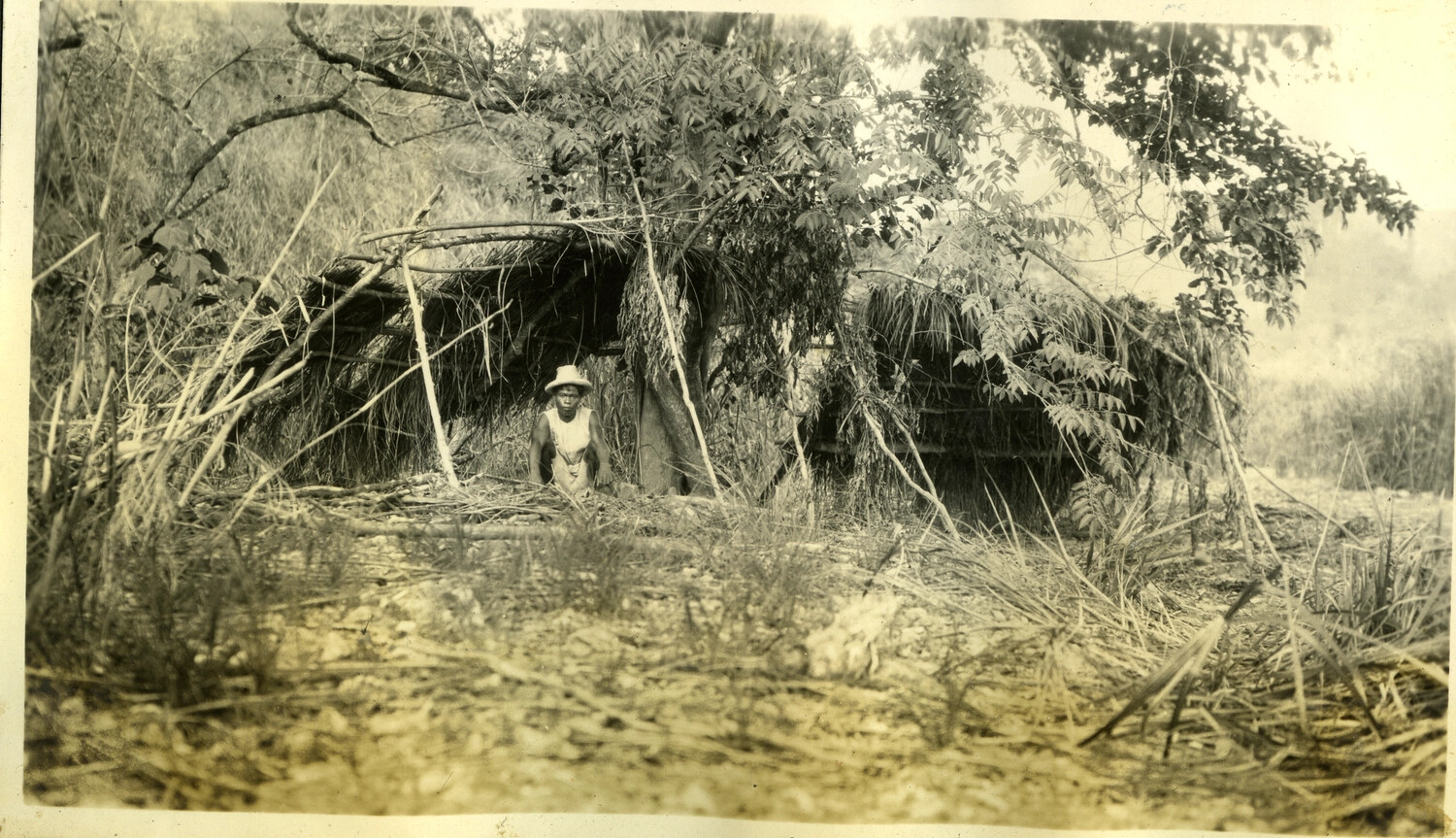 Rural Field Shelter with Seated Figure, Philippine Countryside, c. 1920s-1930s