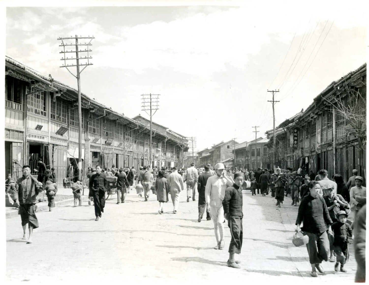 Street Scene in a China-Burma-India Theater Town, World War II Era