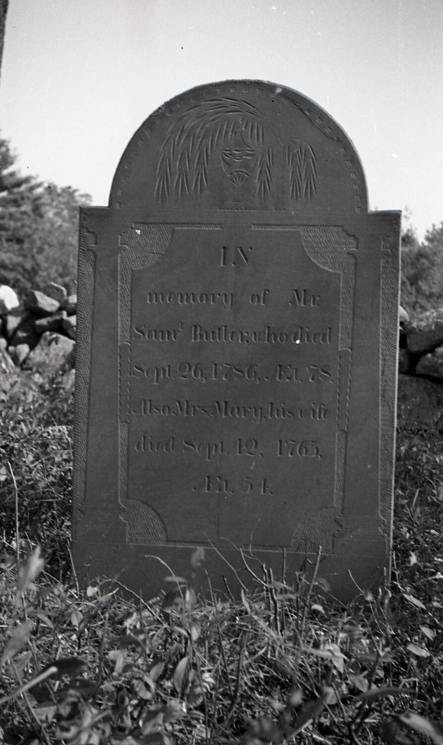 Gravestone of Samuel Butler (d. 1786) and Mary Butler (d. 1765), Colonial New England Cemetery