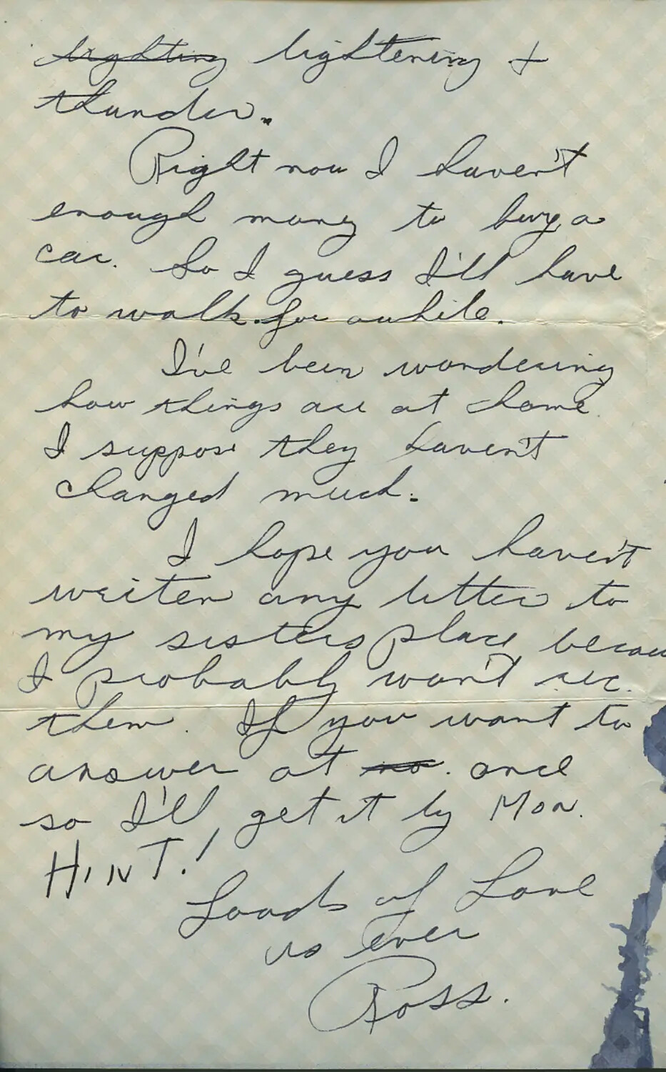 Handwritten Letter from Ross Moon, Moon Sammiet Collection, WWII Era
