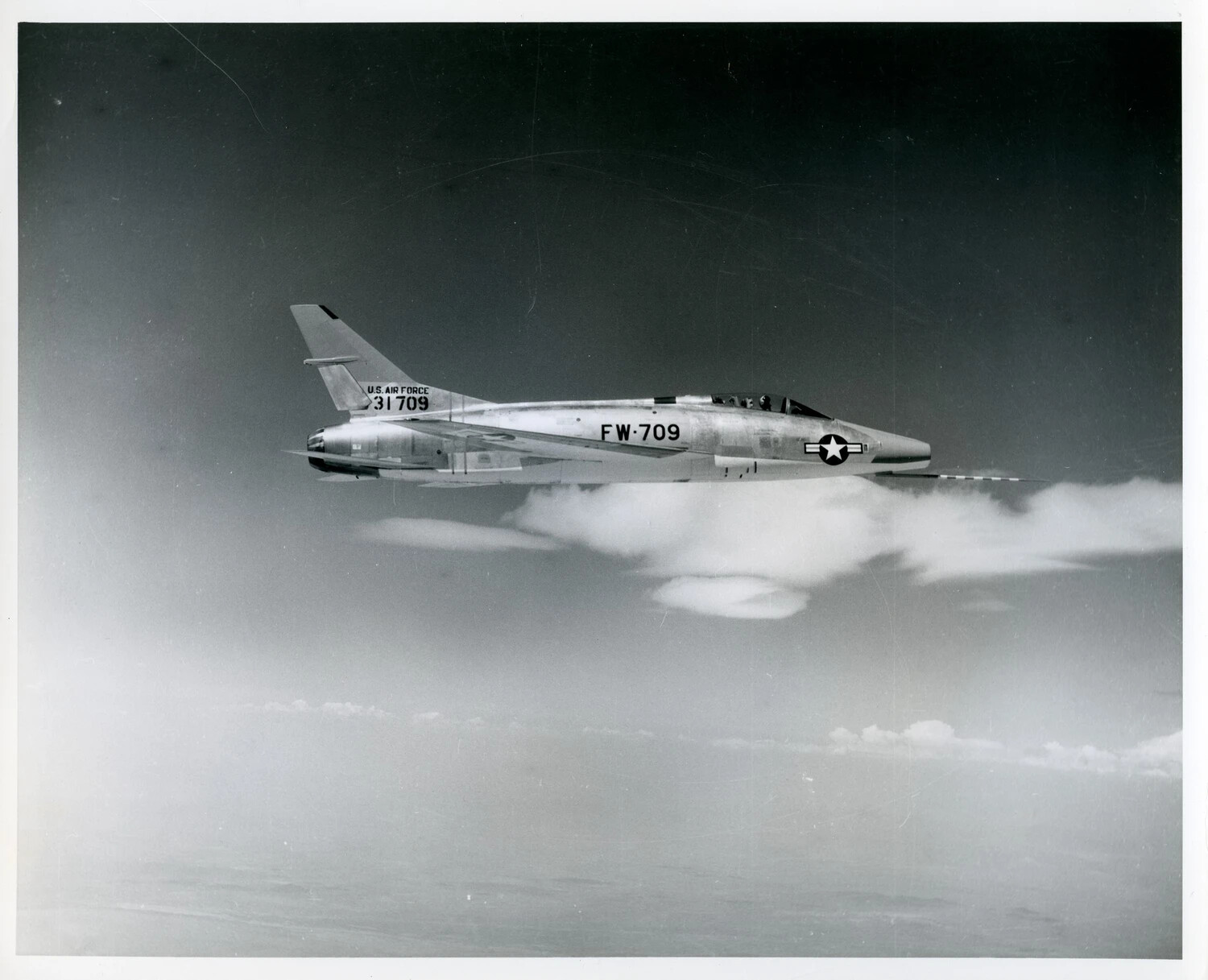 North American F-100 Super Sabre in Flight, USAF Serial 53-1709, Tail Code FW-709
