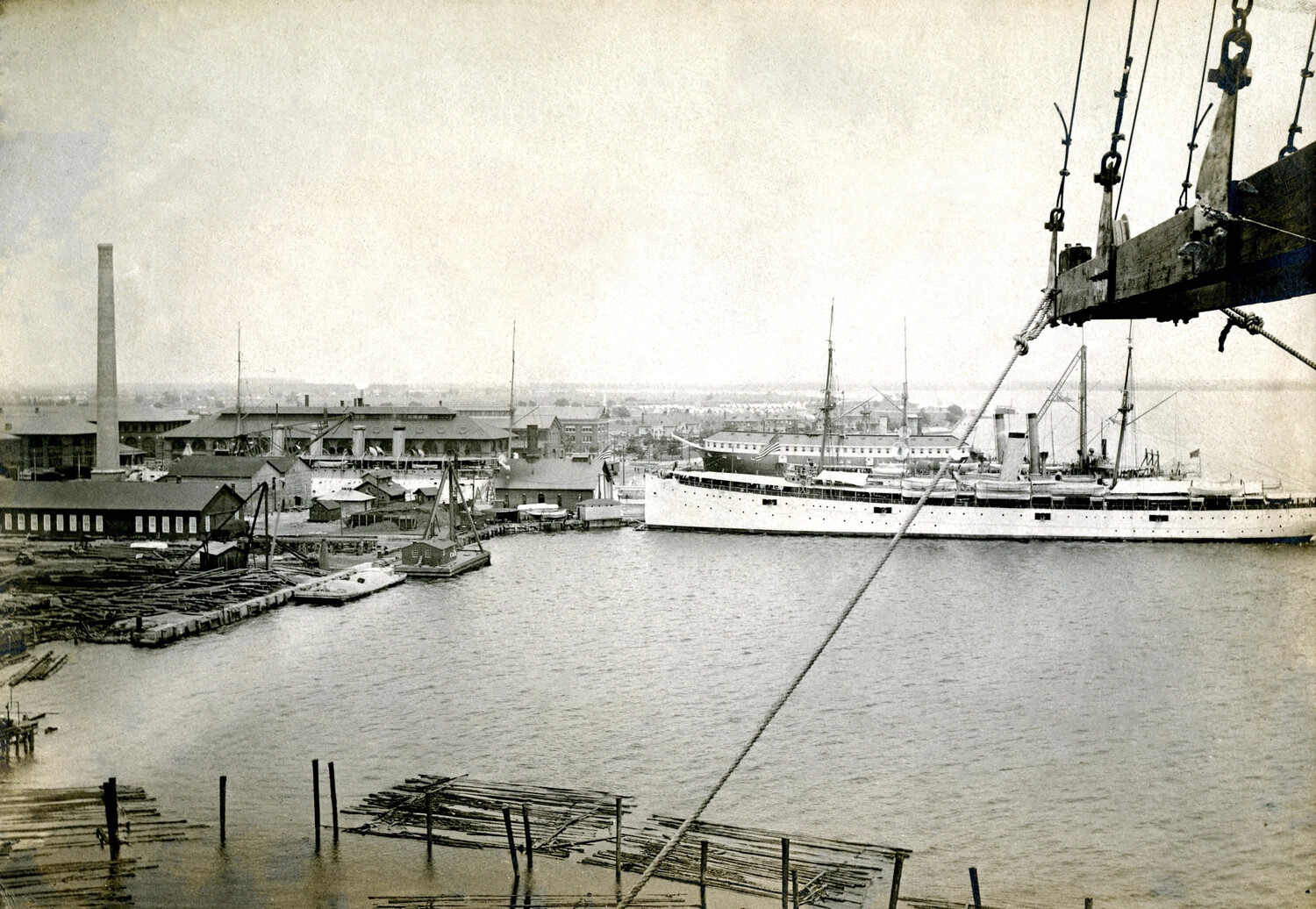 Philadelphia Navy Yard General View with Moored Steam Vessel (Unmounted Photograph), Companion to Captioned Album Page