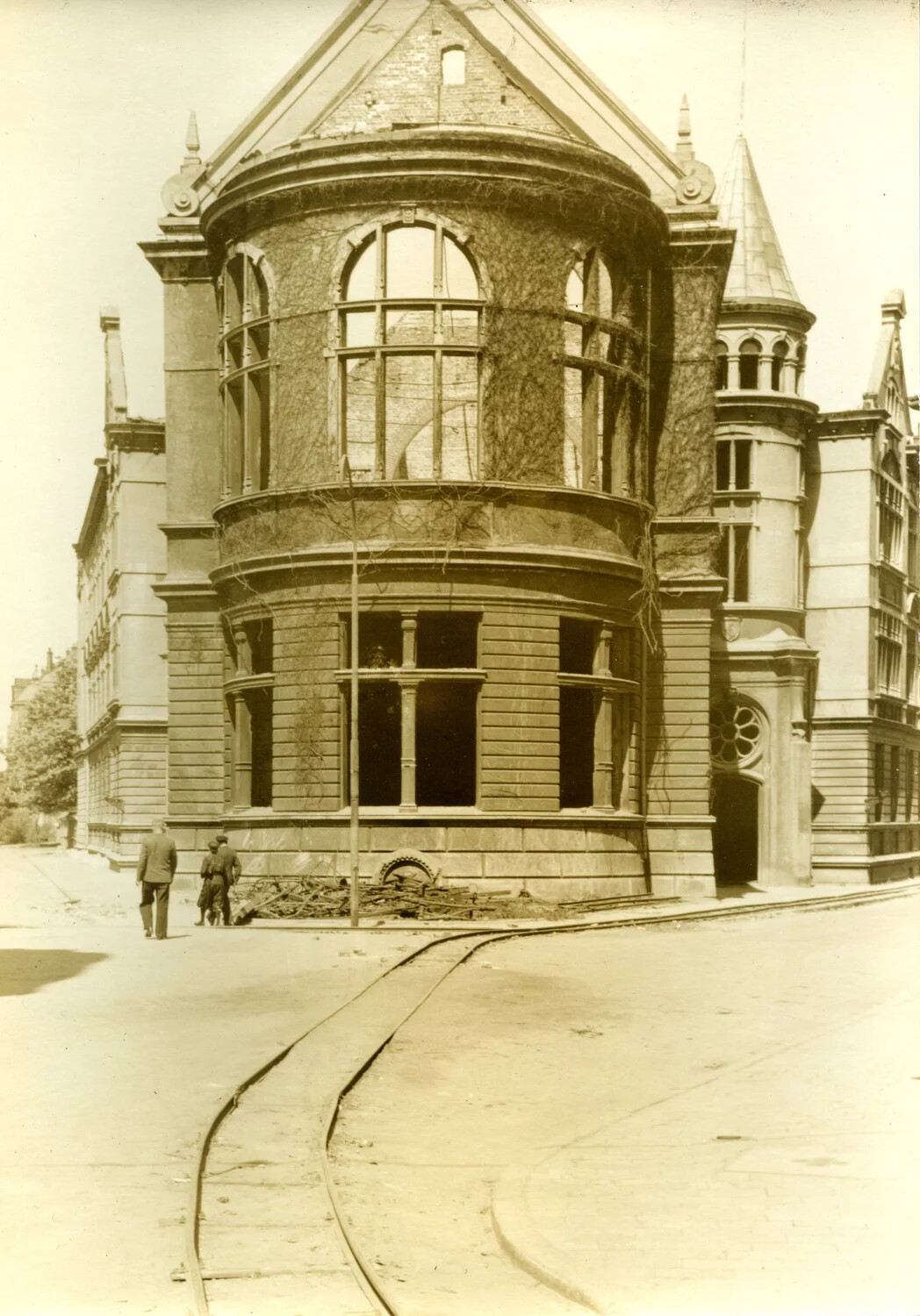 War-Damaged European Civic Building, 11th Armored Division Collection, WWII