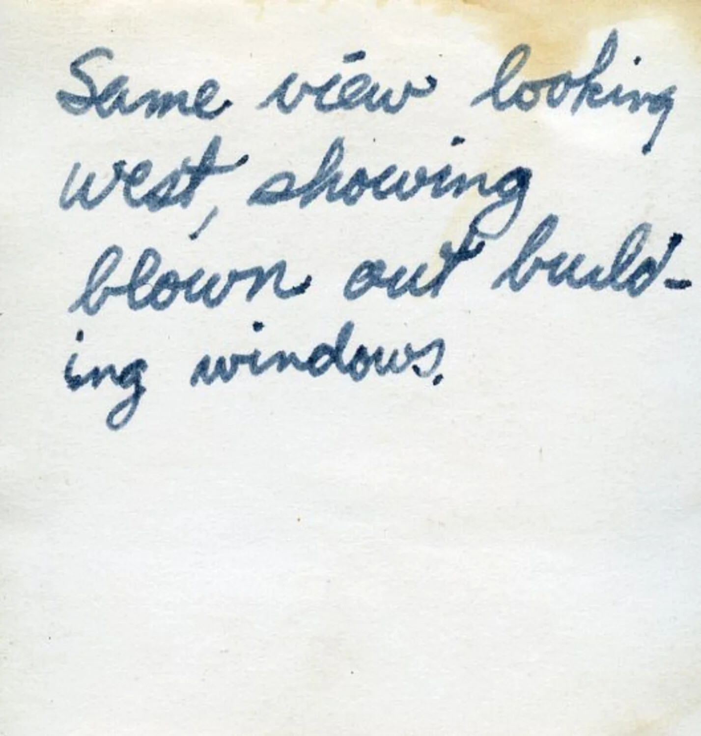 Handwritten Caption Card — 'Same View Looking West, Showing Blown Out Building Windows,' Hiroshima Photo Album
