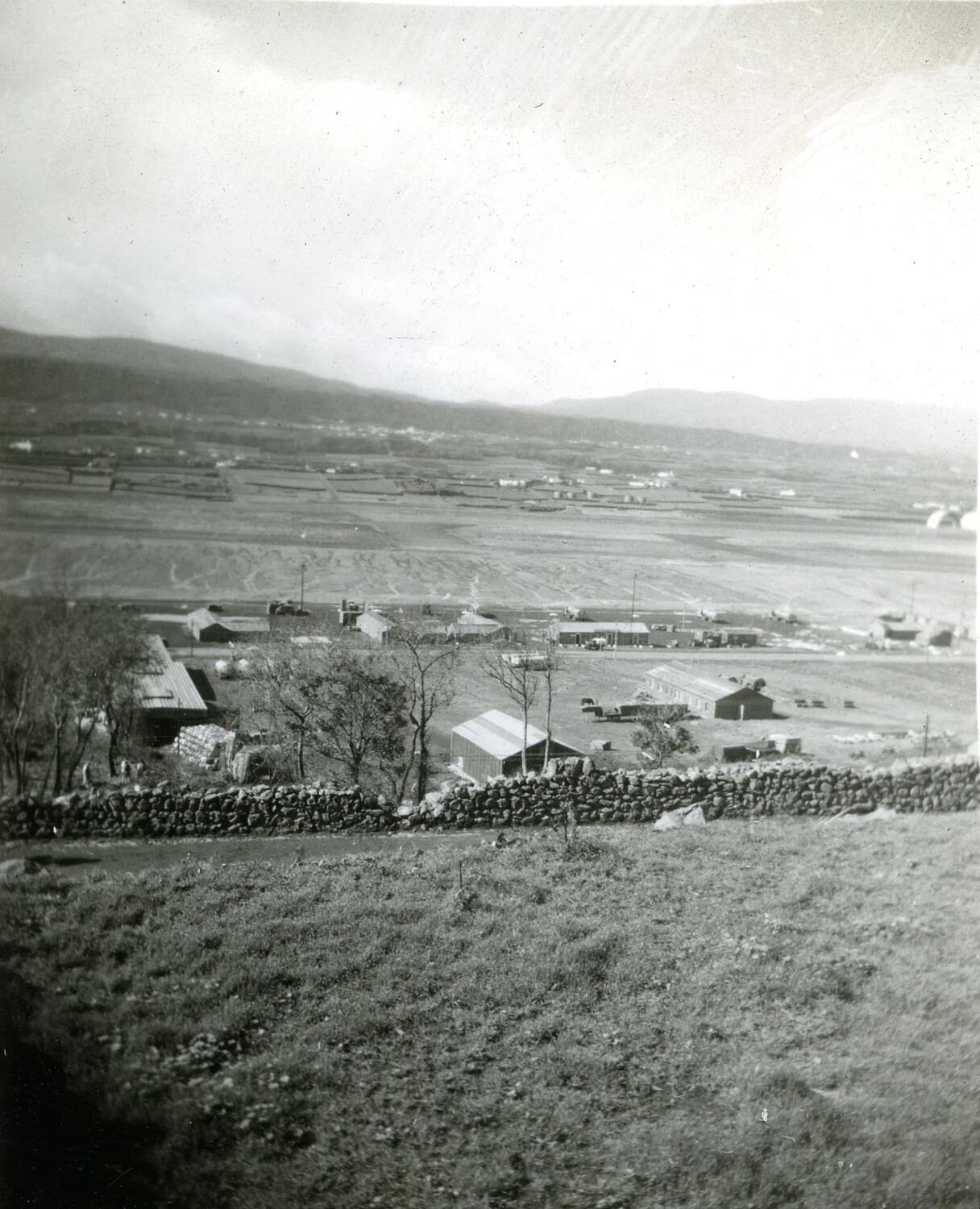 Elevated View of Military Encampment in Agricultural Valley, Far East, 1946