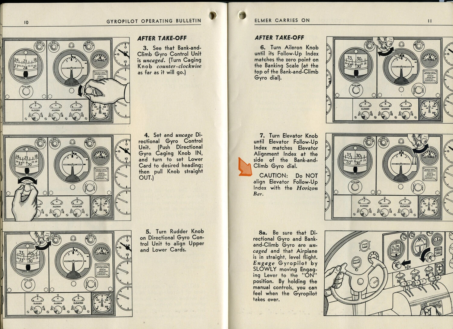 'Gyropilot Operating Bulletin: Elmer Carries On' — Pages 10-11, Post-Takeoff Gyropilot Procedure