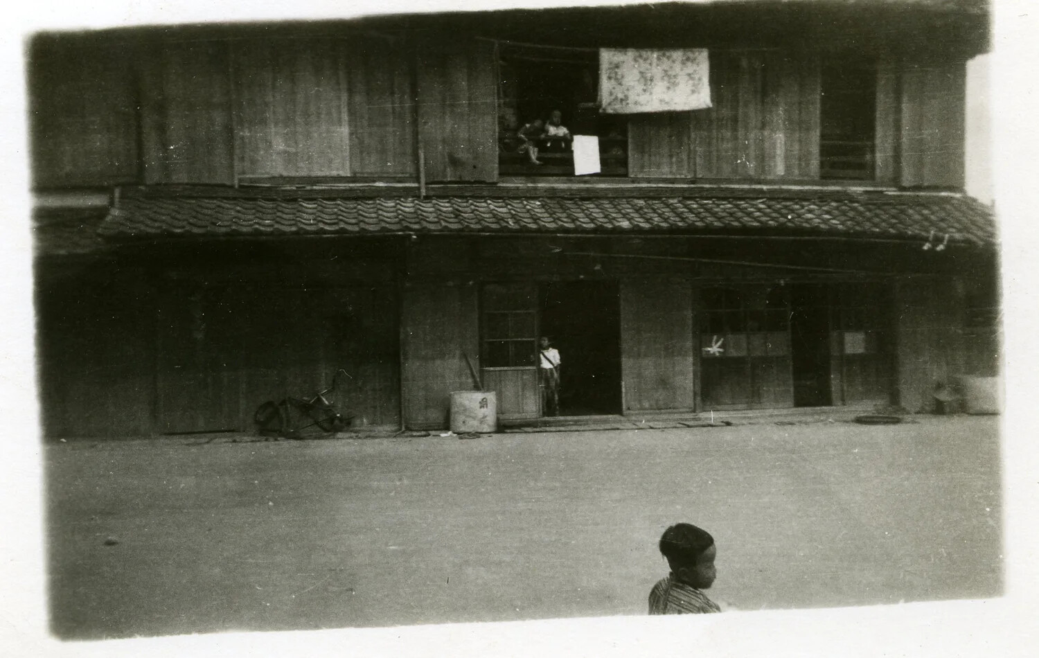 Traditional Japanese Shophouse with Residents, Street View, Occupied Japan