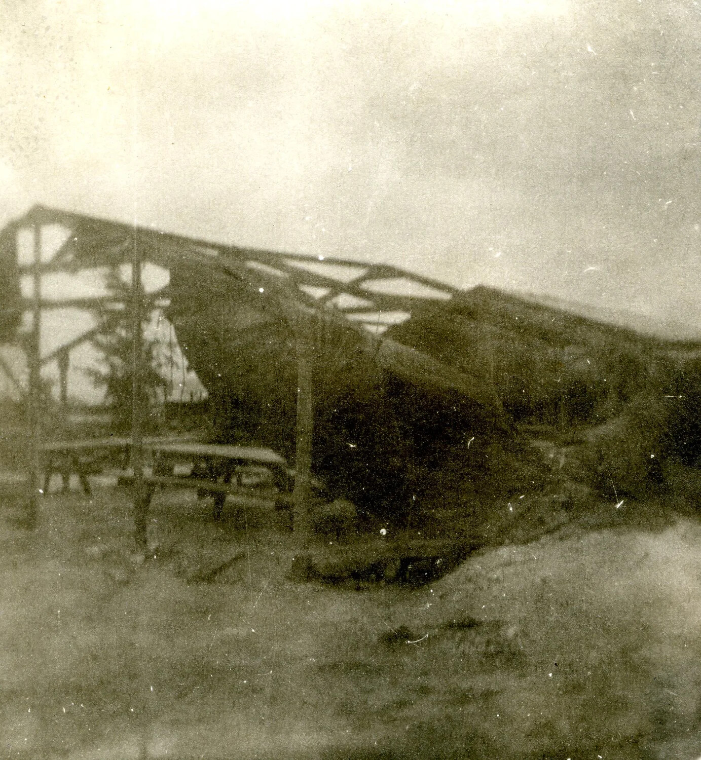 Storm-Stripped Tent Frame with Collapsed Canvas, Ie Shima, WWII Photo Album