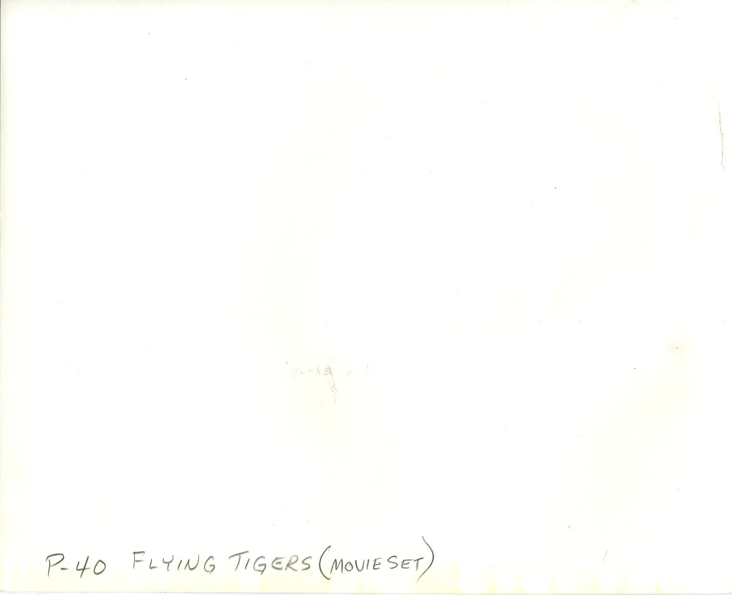 Handwritten Caption Card: 'P-40 Flying Tigers (Movie Set)'