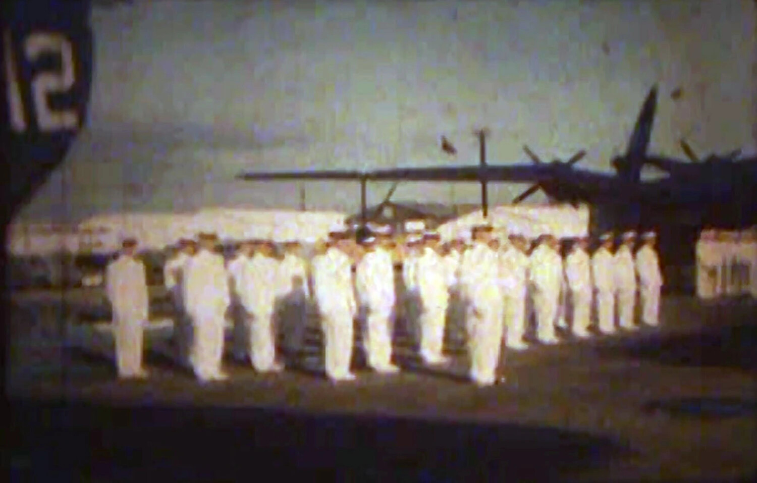 Sailors Mustered in Dress Whites Before Patrol Aircraft, NAS Kaneohe Bay, Korean War Era
