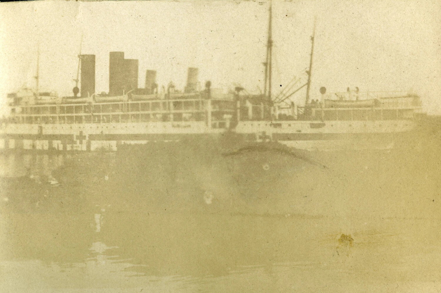 Large Multi-Funnel Steamship, Possible WWI Hospital or Troop Transport Vessel