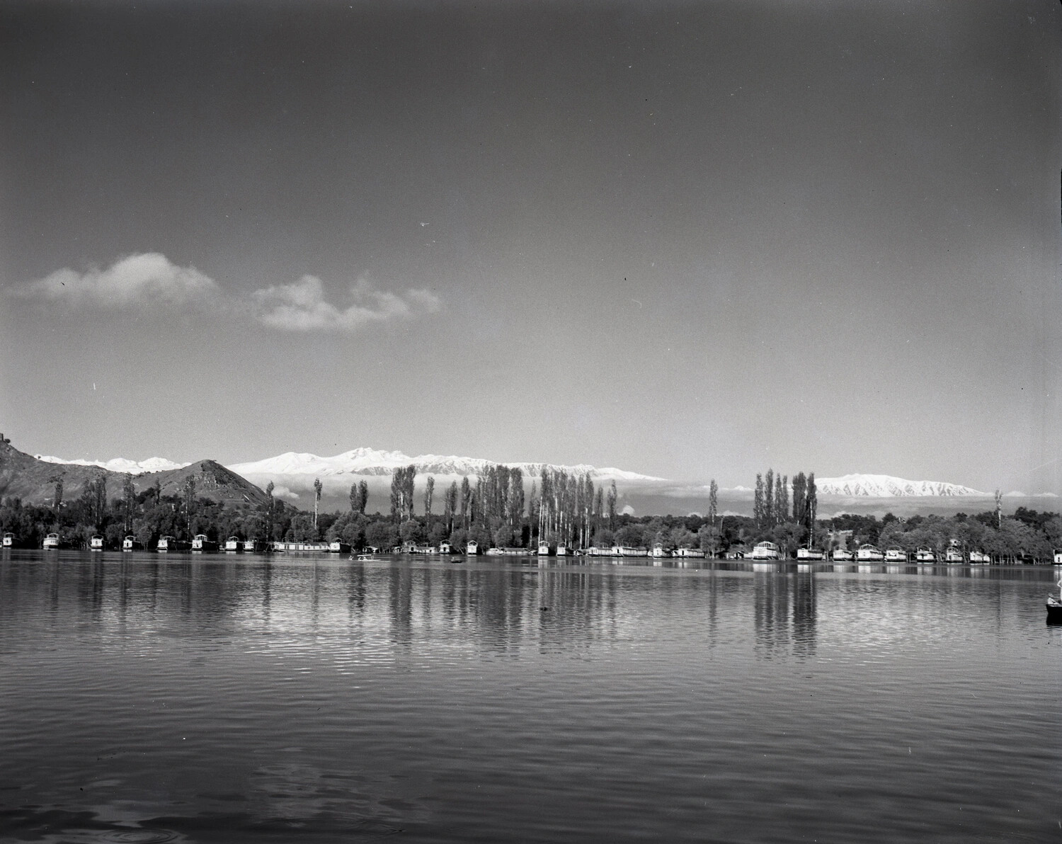 Dal Lake Houseboats and Himalayan Range, Kashmir, India (WWII CBI-Era Scenic Photograph)