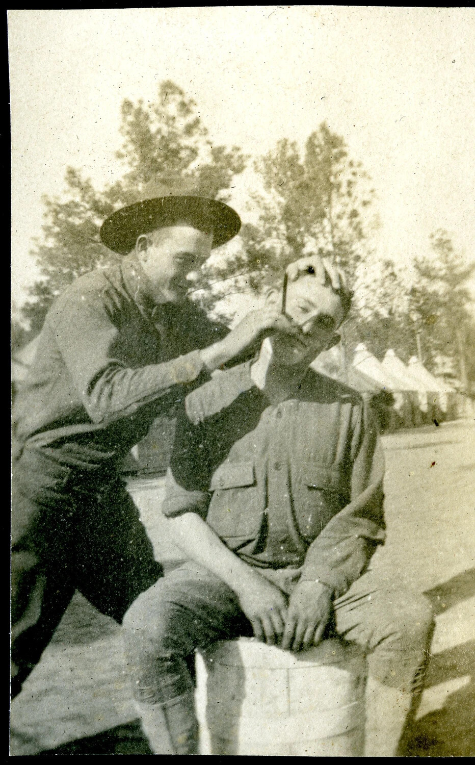 Soldiers Clowning Around in Camp, 'Sam,' WWI Era