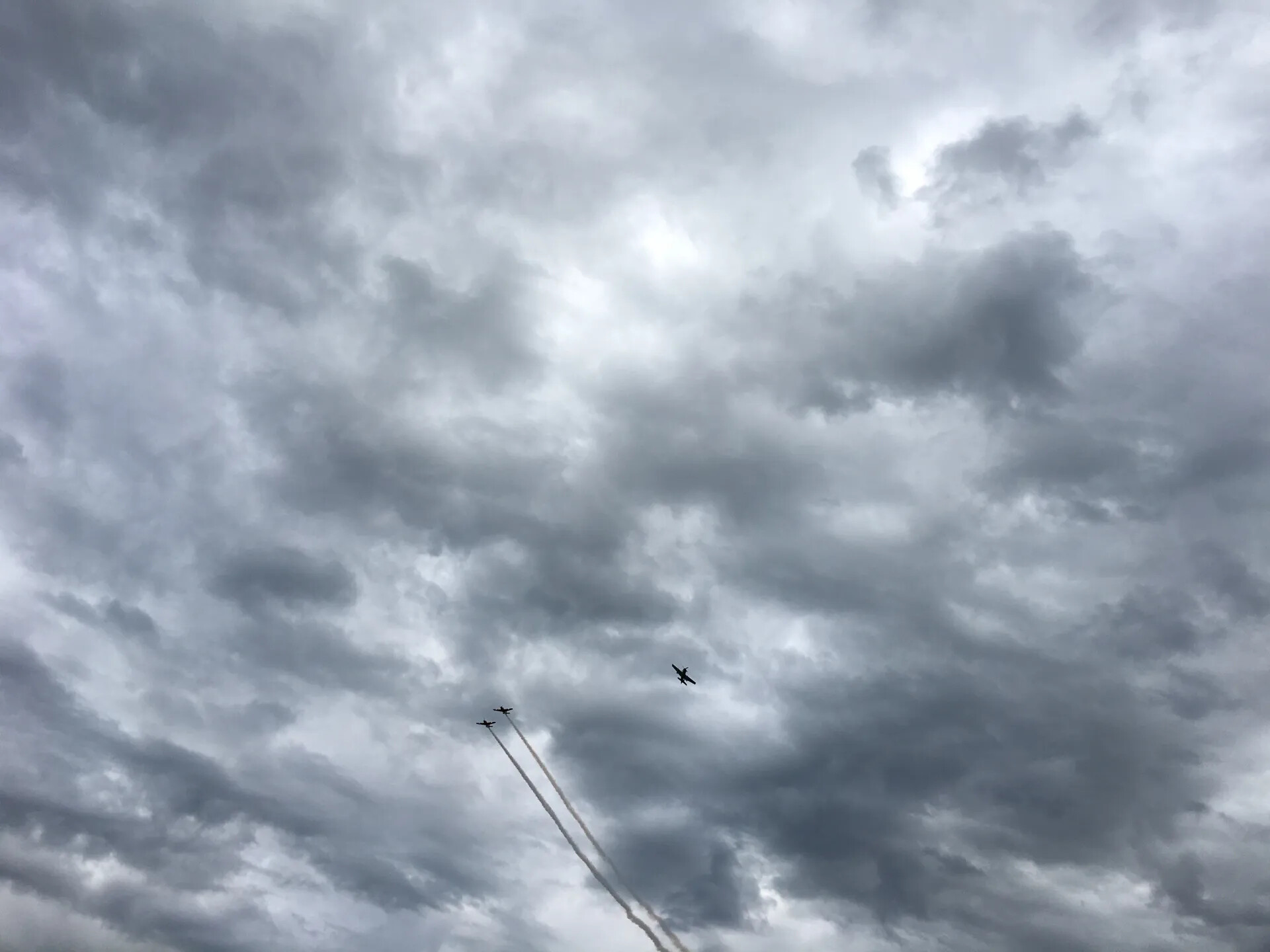 Formation Flyover with Smoke Trails Under Overcast Sky, Mel Swanson Day Tribute