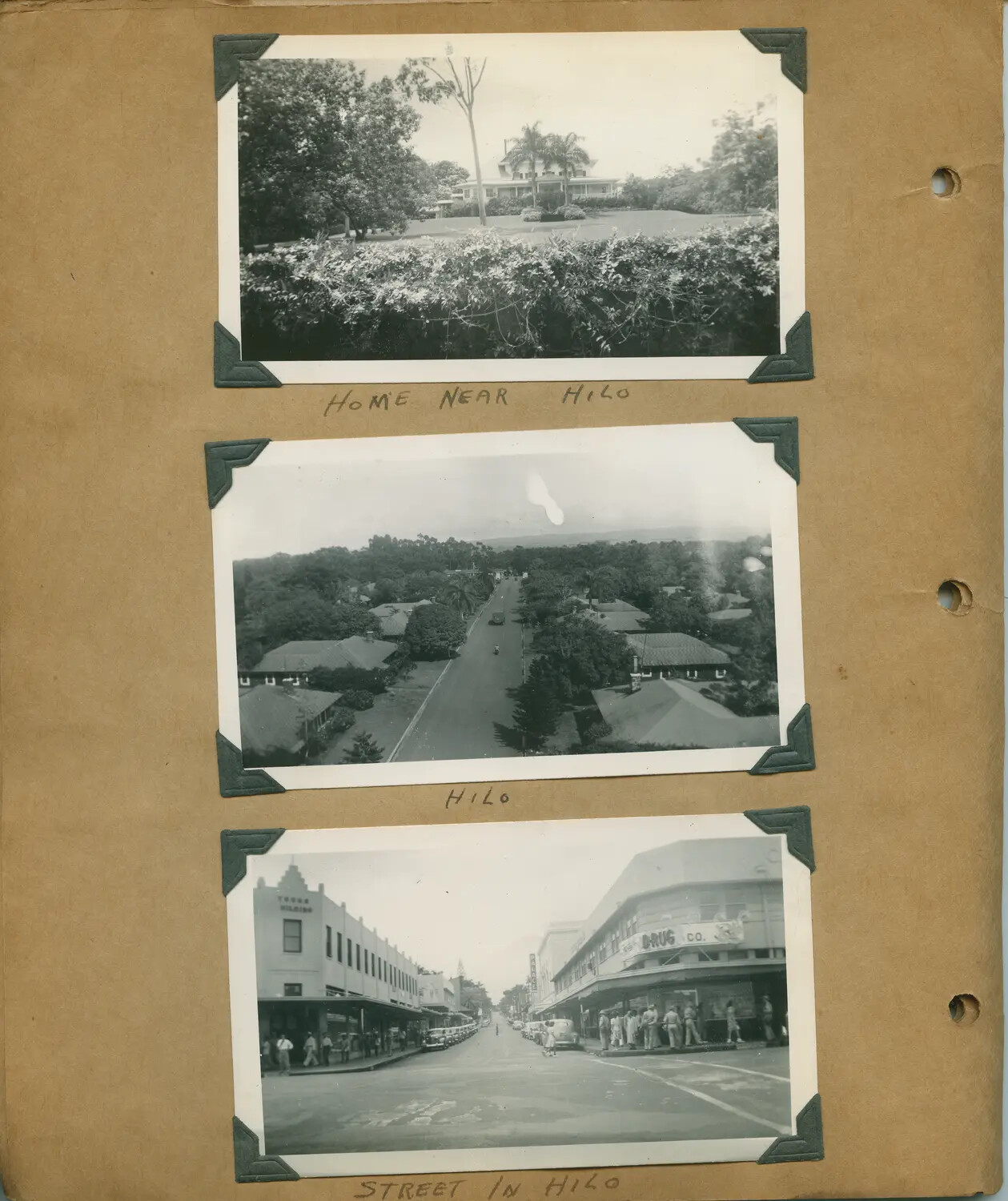Album Page: Residential and Street Views of Hilo, Hawaii, WWII Era