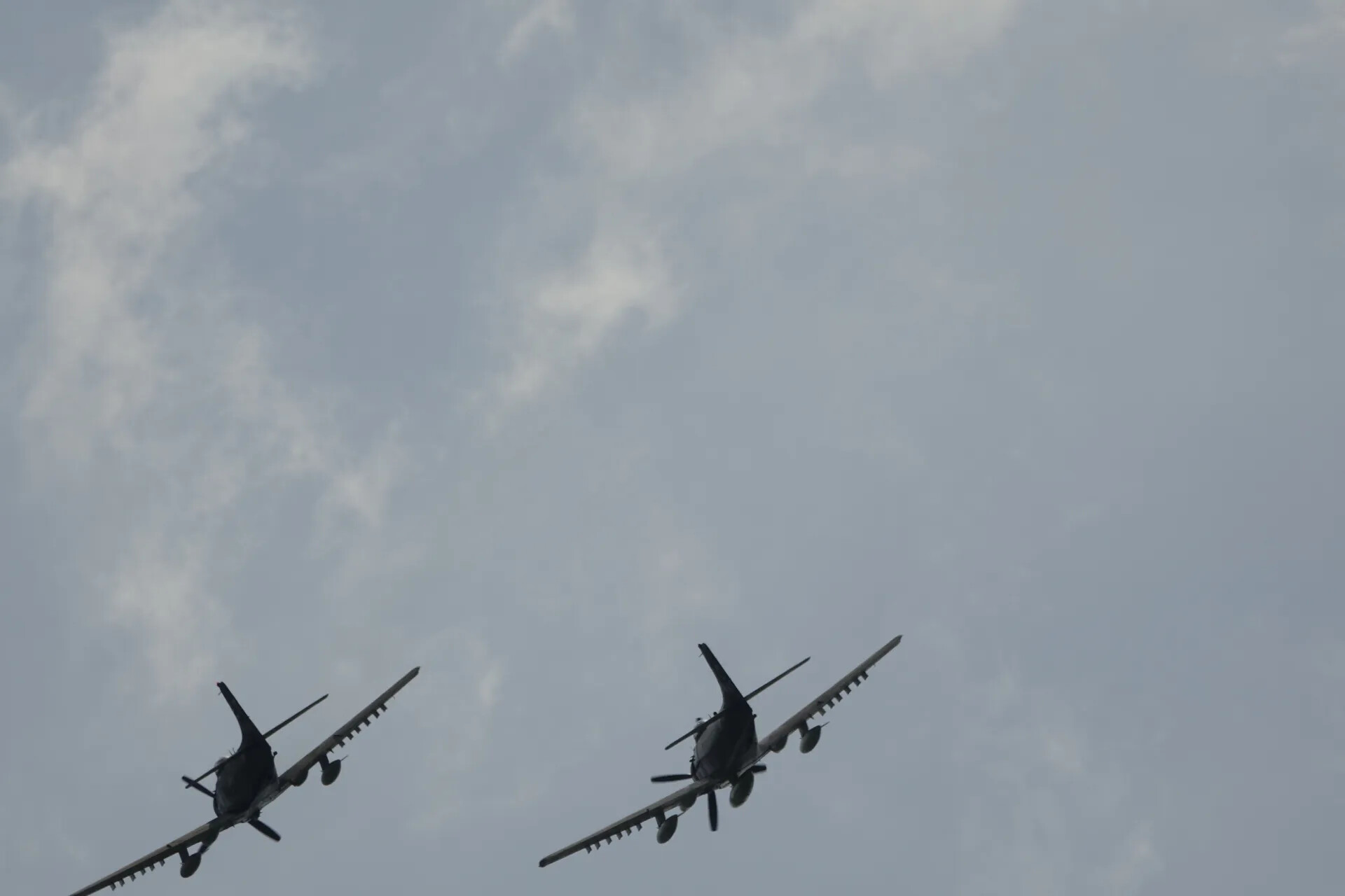 Two A-1 Skyraiders in Line-Abreast Formation, Rear View