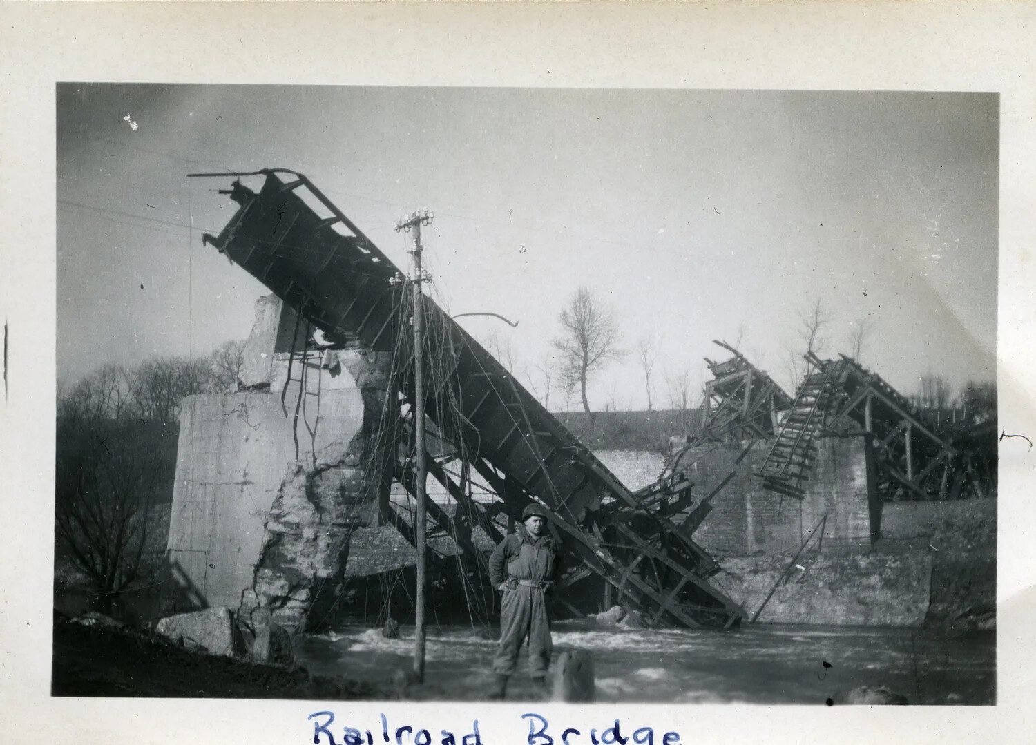 Destroyed Railroad Bridge, 44th Infantry Division, European Theater, WWII